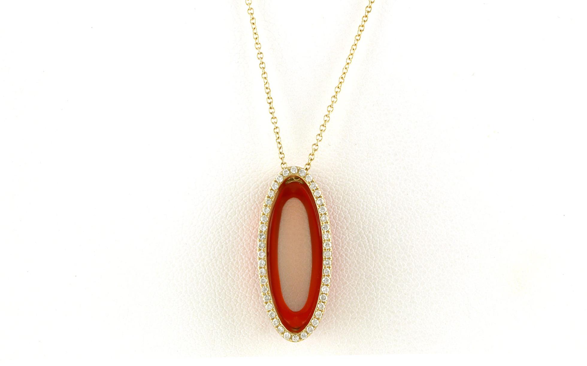 Oval Optical Illusion Carnelian and Diamond Necklace  in Yellow Gold (3.69cts TWT)