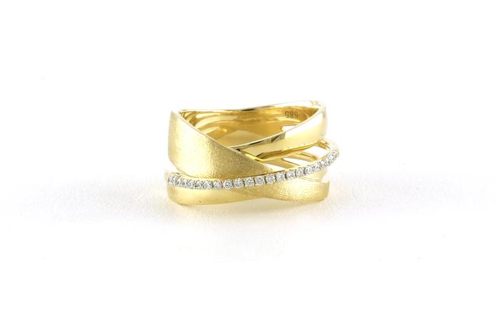 content/products/Wide Cross Over Diamond Ring with Satin and Polished Finishes in Yellow Gold (0.14cts TWT)