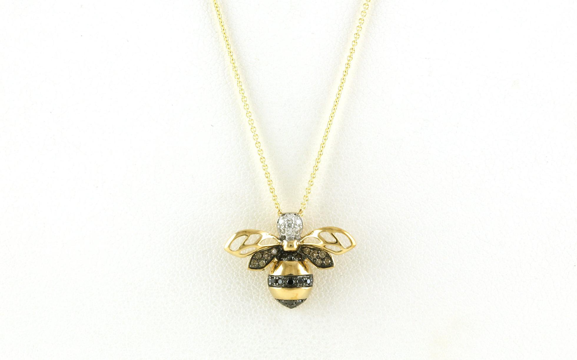 Bumblebee Black and Chocolate Diamond Necklace in Yellow Gold (0.13cts TWT)