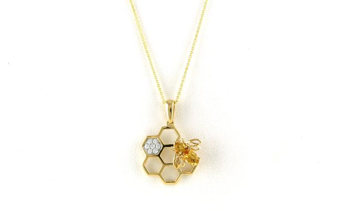 content/products/Honeycomb and Bumblebee Citrine and Diamond Necklace in Yellow Gold (0.34cts TWT)