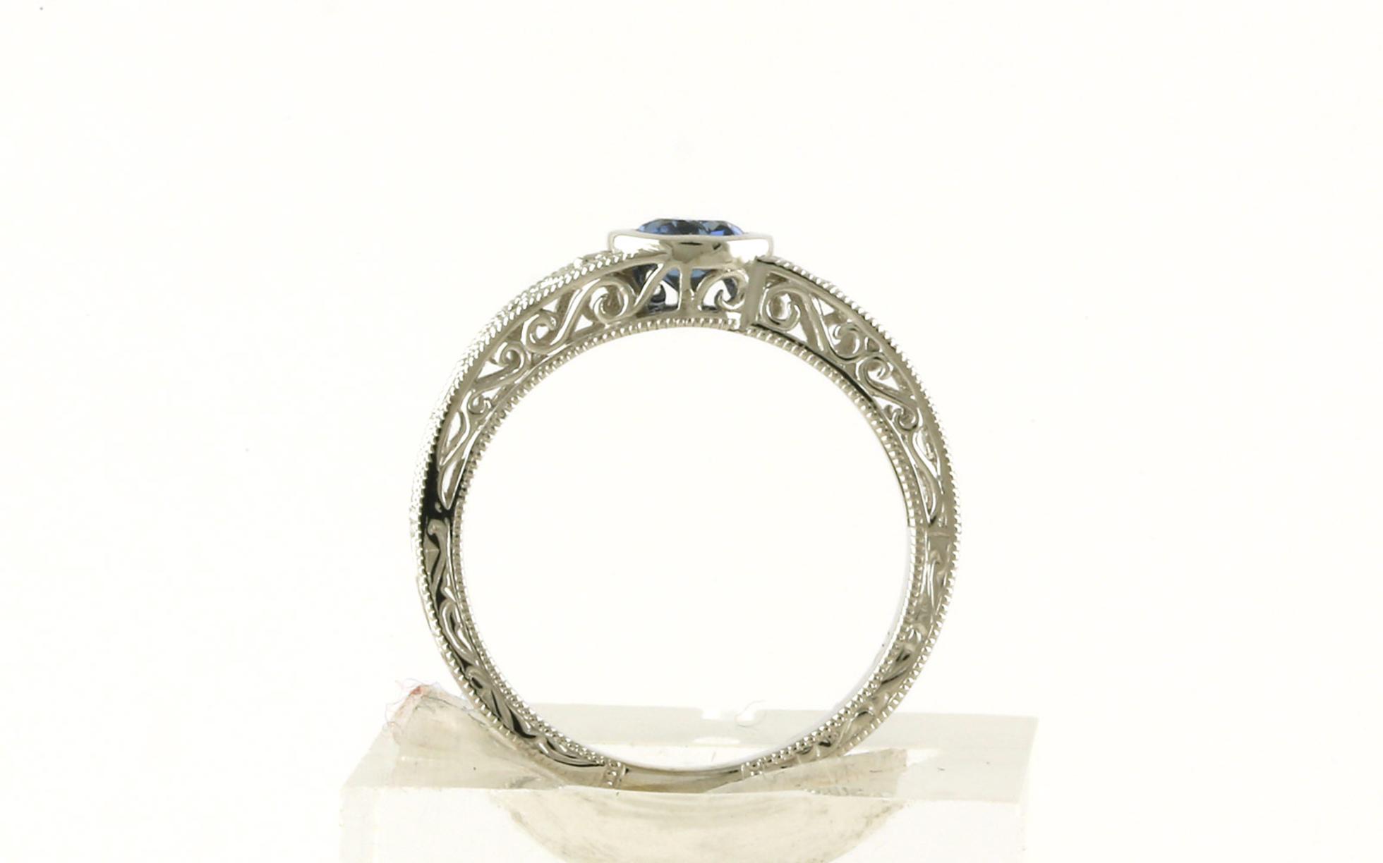 Filigree Bezel-set Montana Yogo Sapphire Ring with Milgrain Details in White Gold (0.55cts)