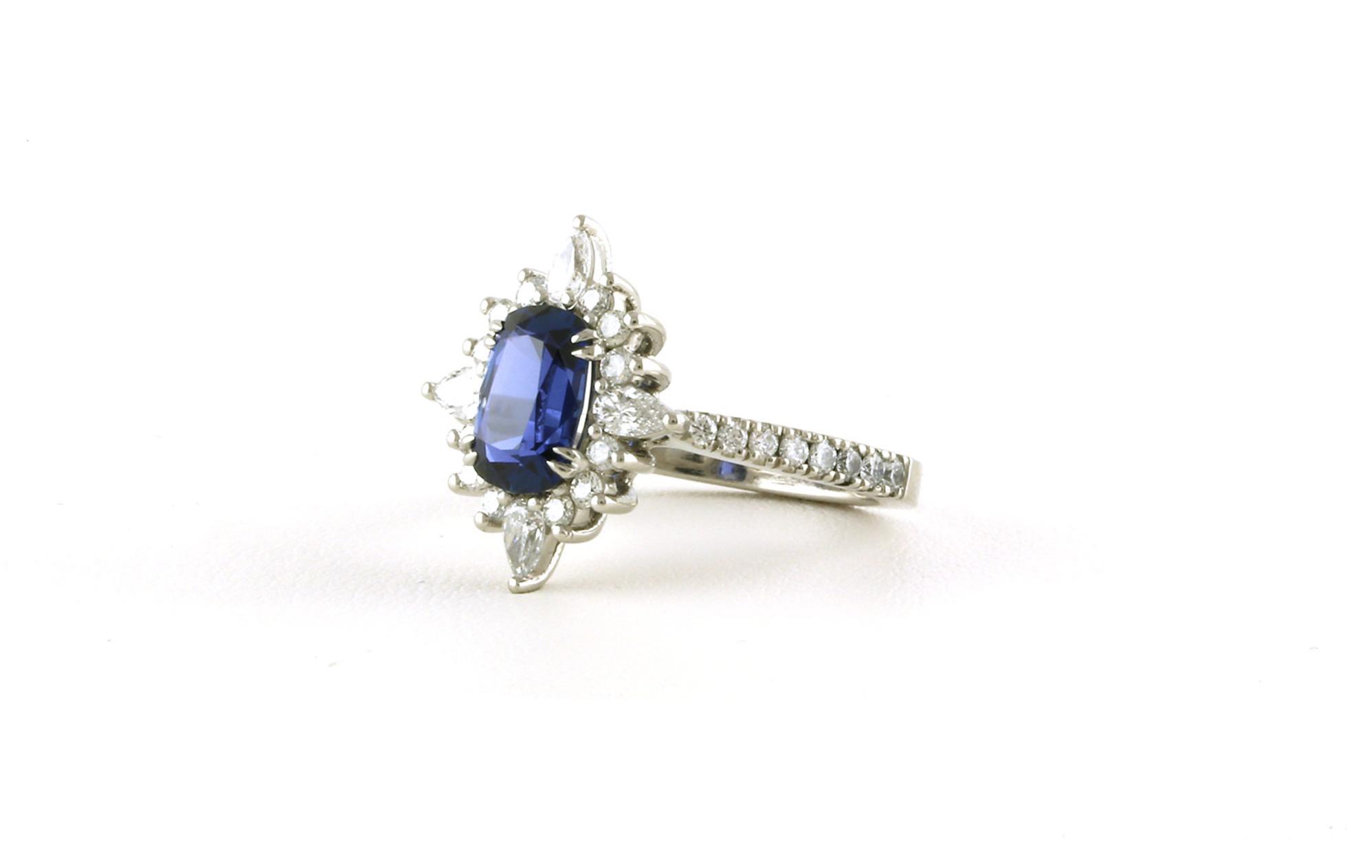 Celestial Halo-style Cushion-cut Montana Yogo Sapphire and Diamond Ring in White Gold (2.64cts TWT)