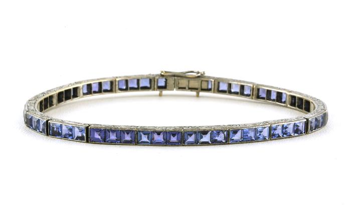 content/products/Estate Piece: Square Emerald-cut Montana Yogo Sapphires Line Bracelet with Engraved Details in White Gold (11.00cts TWT)