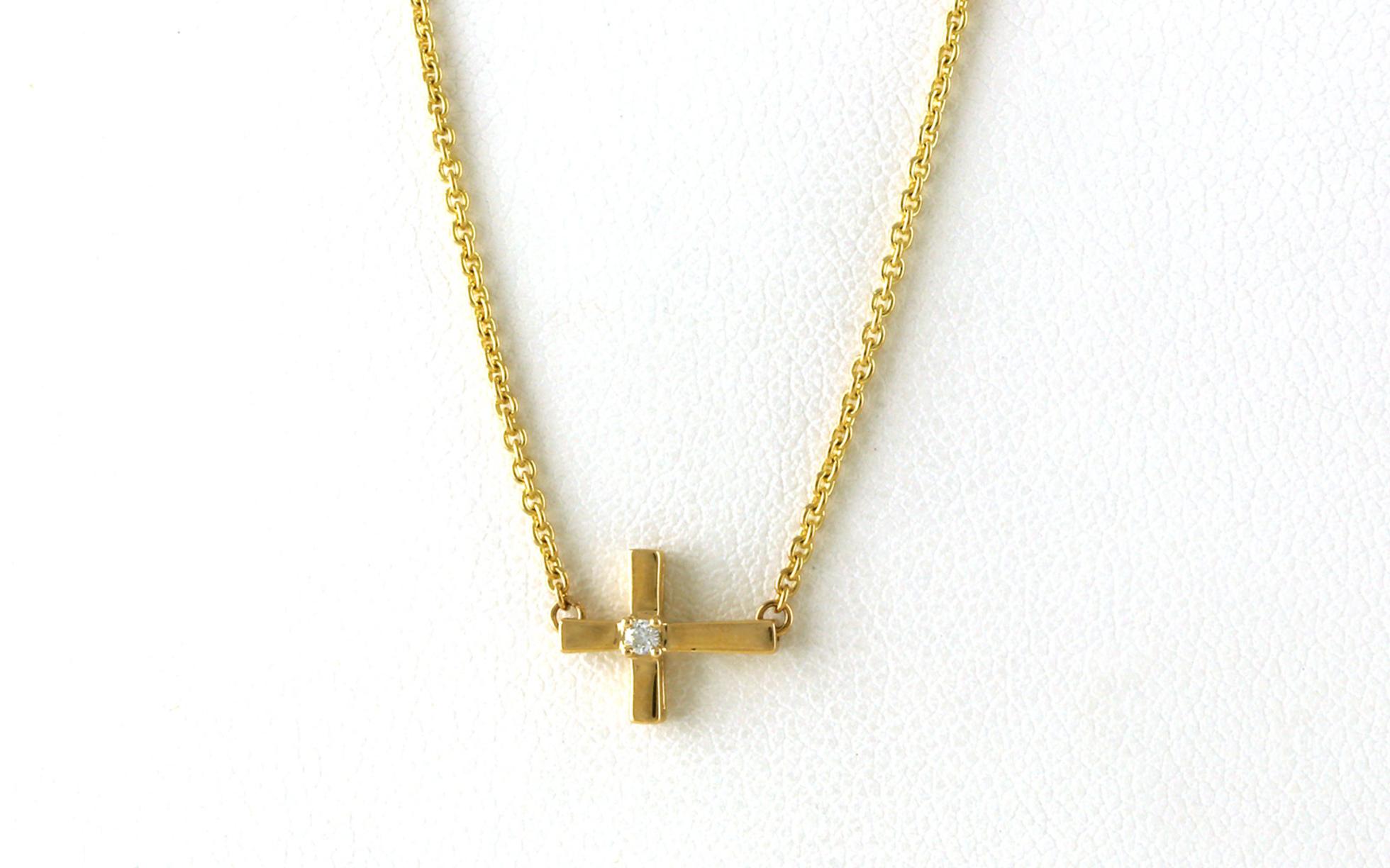 Sideways Diamond Cross Necklace in Yellow Gold (0.02cts TWT)