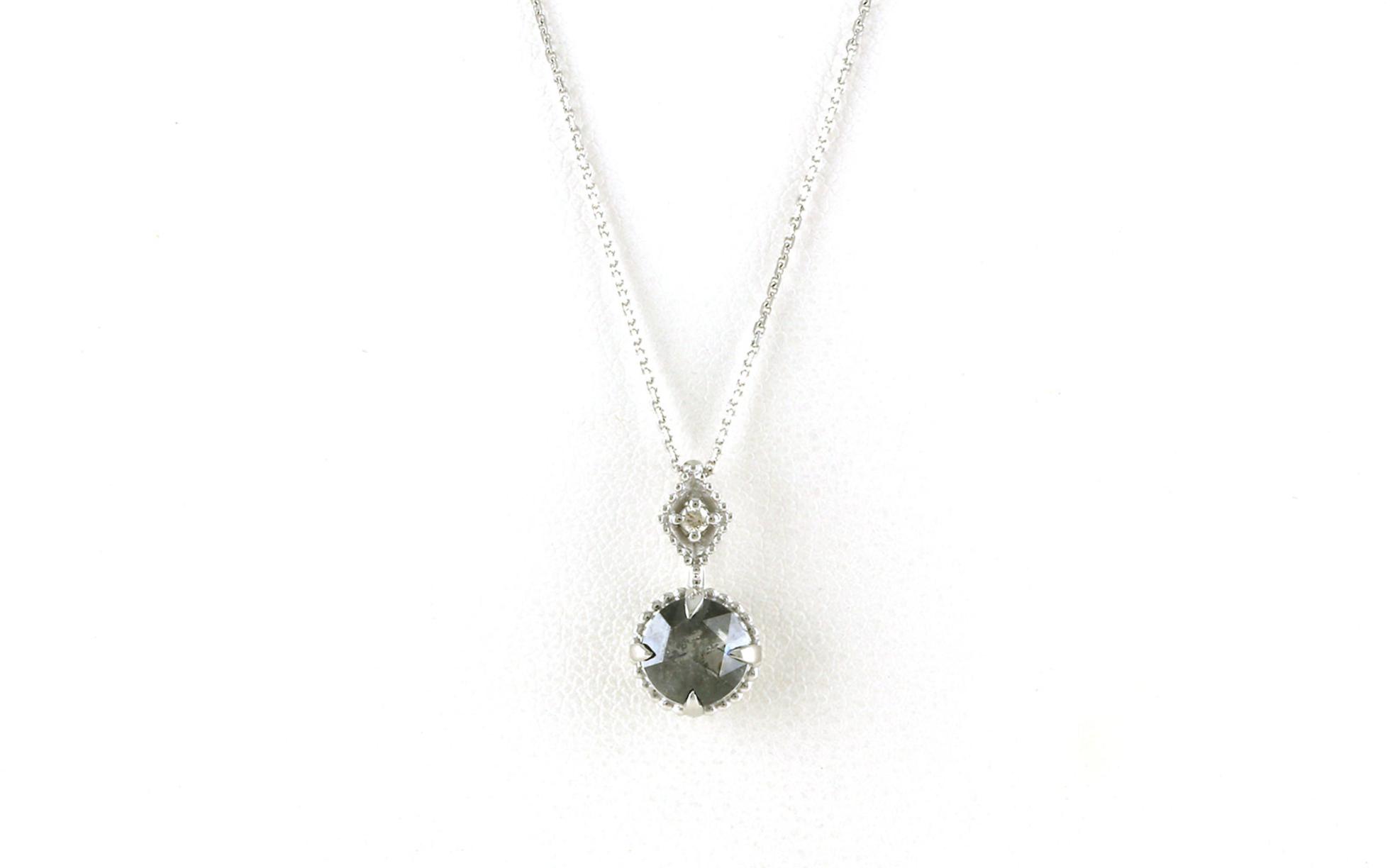 Drop-style Salt and Pepper Diamond Necklace with Milgrain Detail in White Gold (0.82cts TWT)