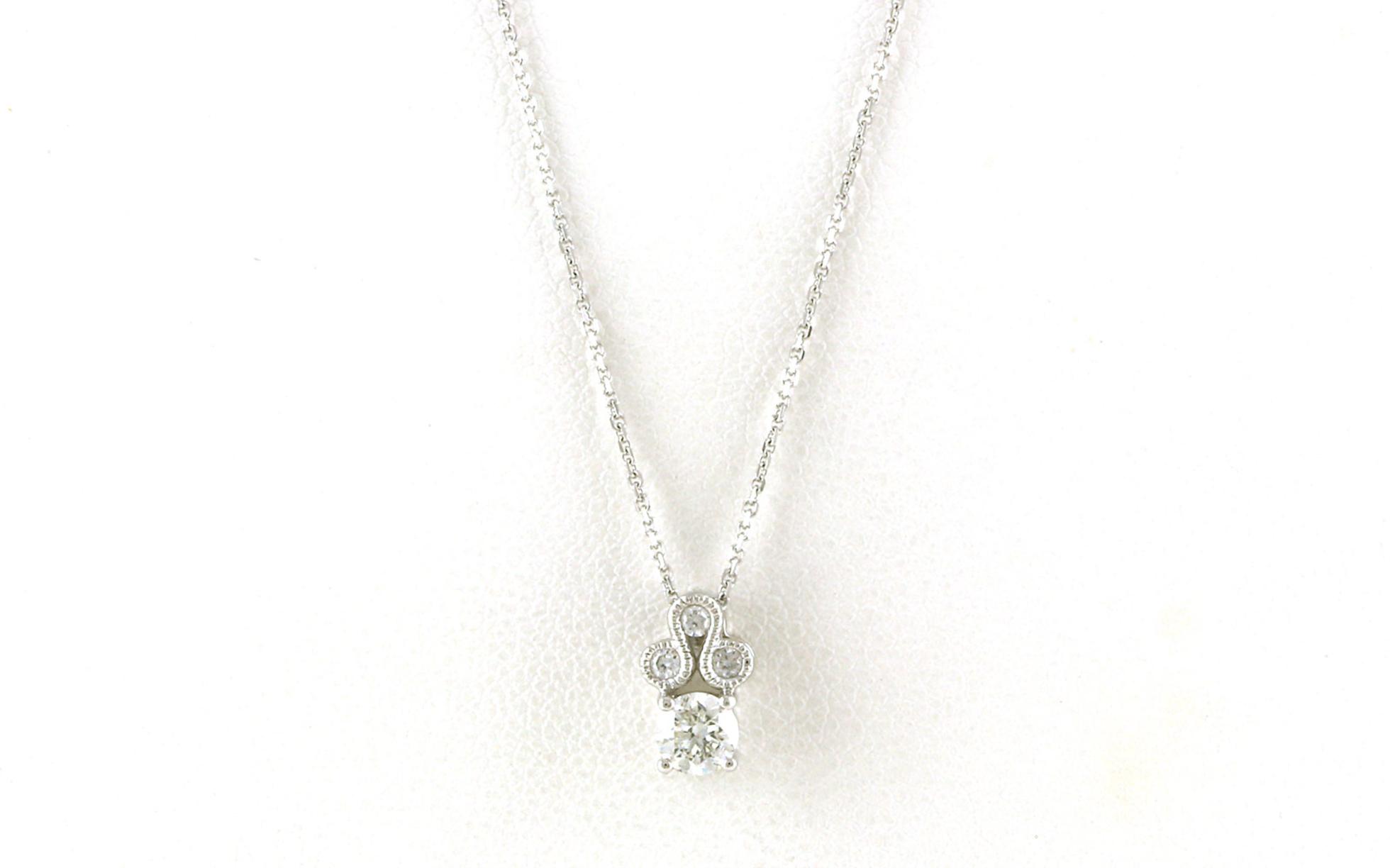 4-Stone Cluster Diamond Necklace with Milgrain Details in White Gold (0.37cts TWT)