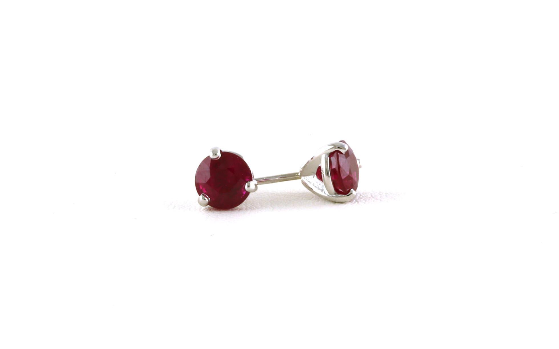 Ruby Stud Earrings in 3-Prong Martini Settings in White Gold (2.09cts TWT)