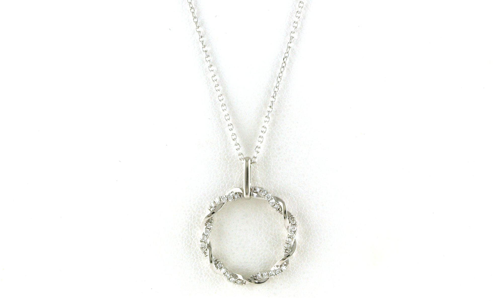 Twisting Circle Diamond Necklace in White Gold (0.13cts TWT)