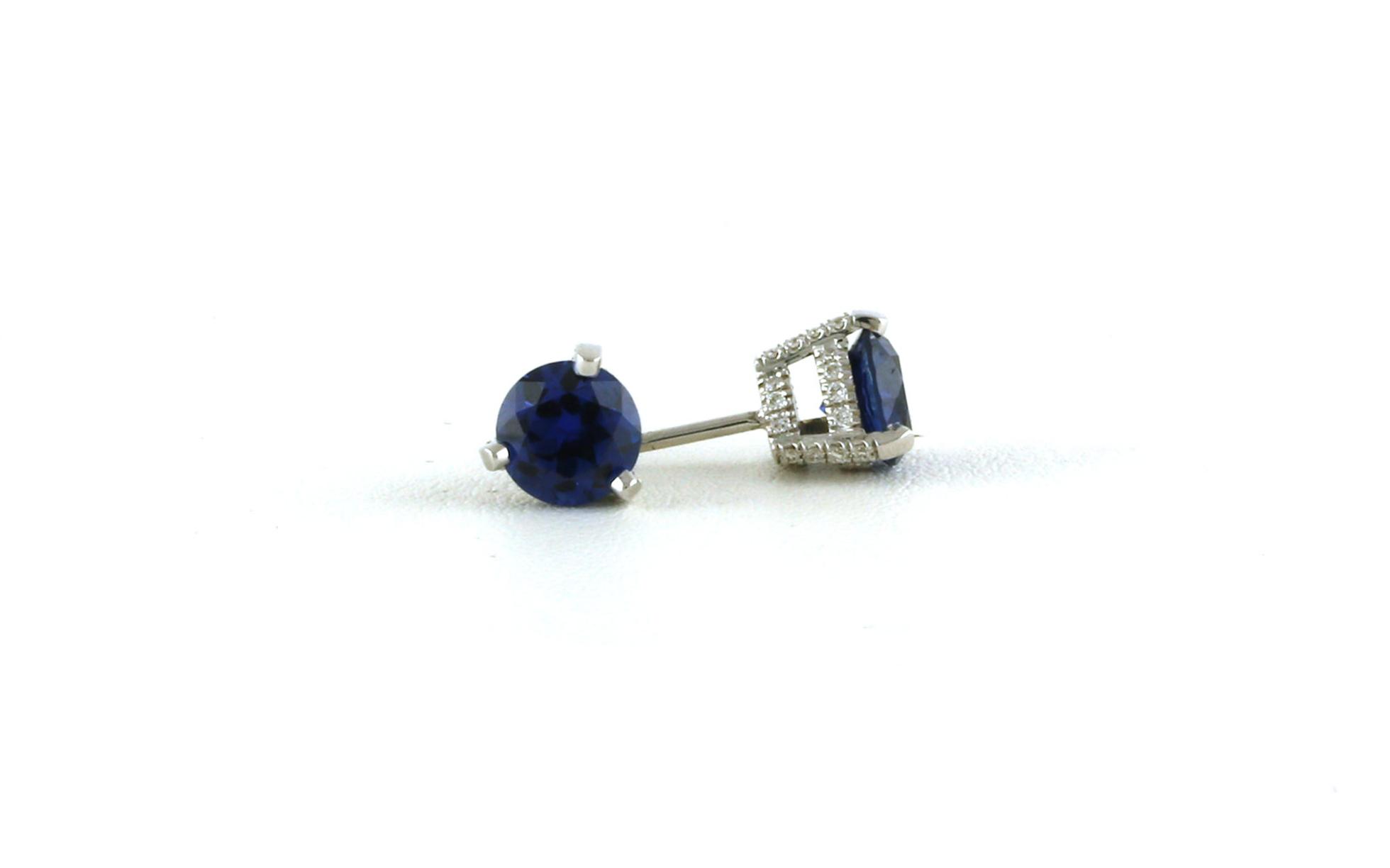 Montana Yogo Sapphire and Diamond Stud Earrings with Pave Diamond 3-Prong Settings in White Gold (2.36cts TWT)
