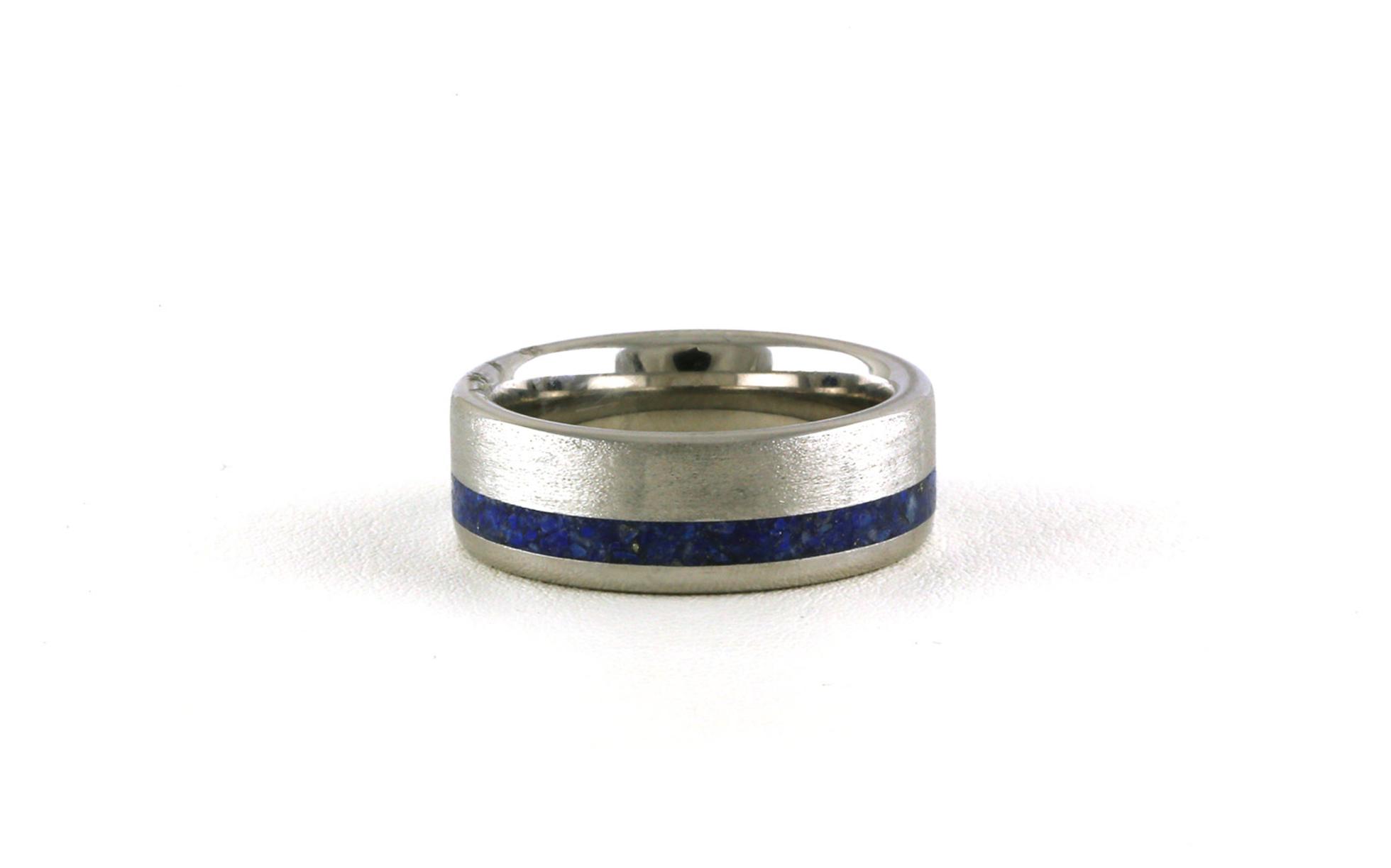 Flat Comfort Fit Blue Lapis Inlay Off-center Line Wedding Band with Satin Finish in Serinium (sz 9)