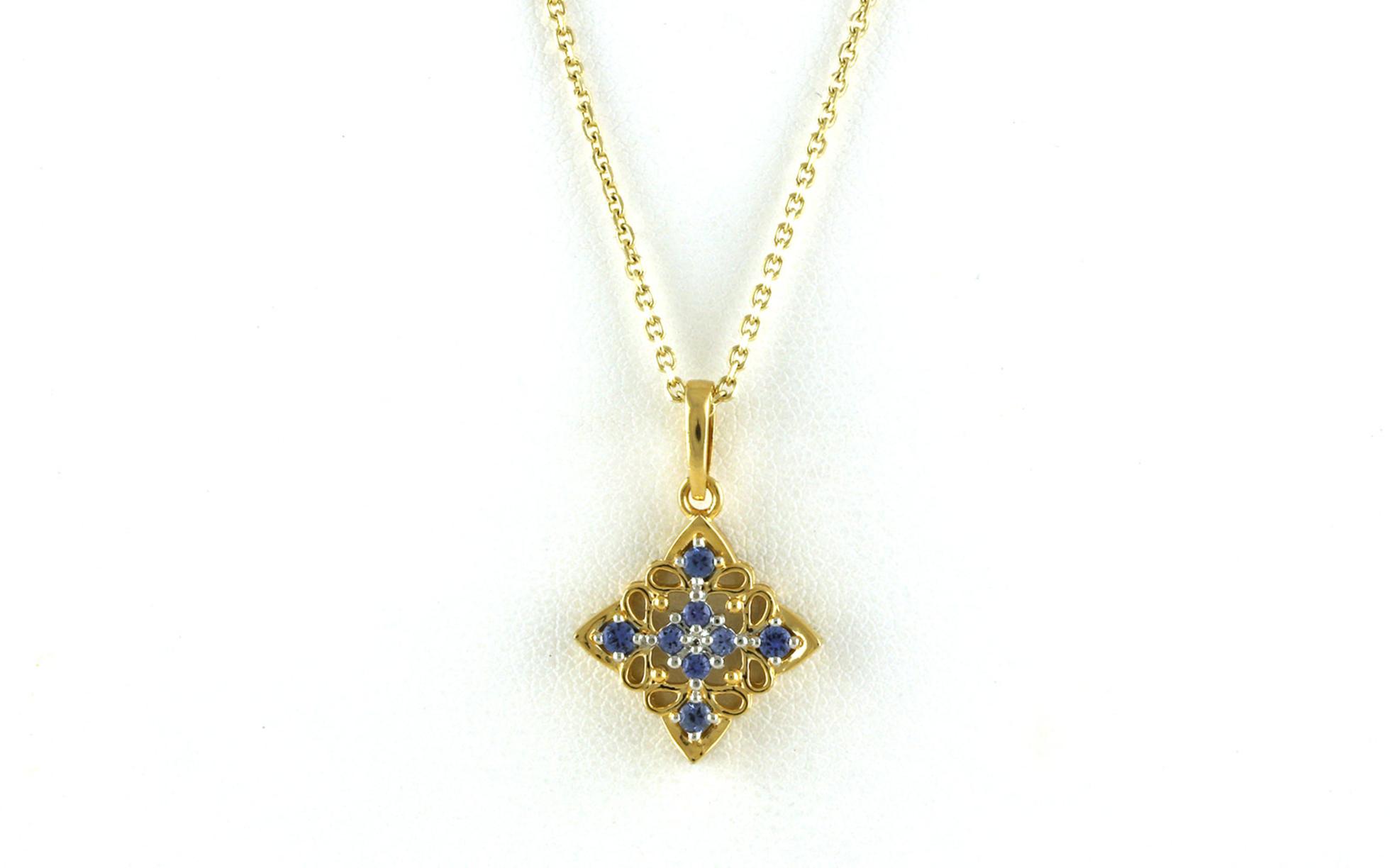 Kite- Shaped Woven Cluster Montana Yogo Sapphires Necklace in Yellow Gold (0.31cts TWT)