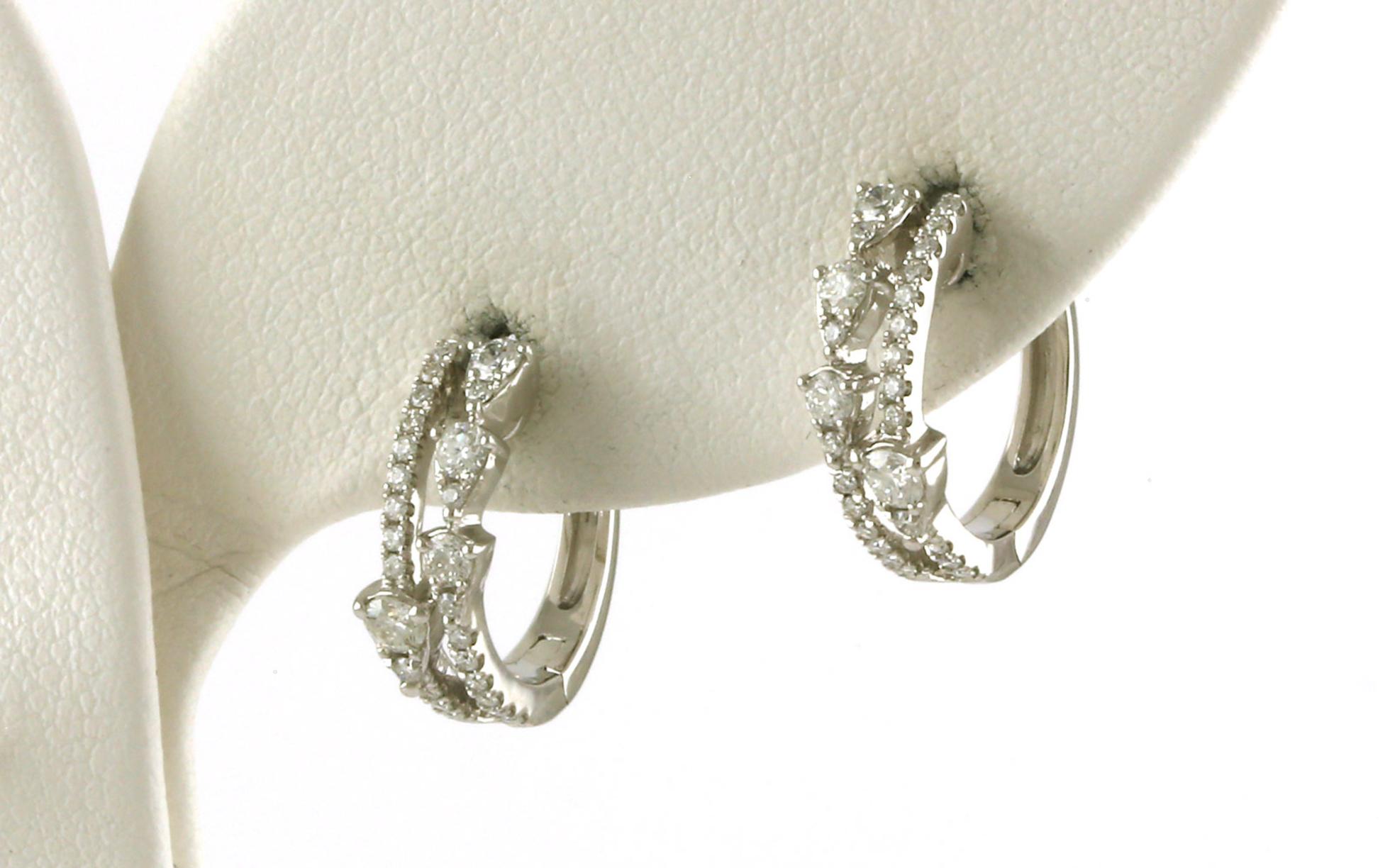 Double-style Diamond Hoop Earrings with Pear-cut Detail in White Gold (0.50cts TWT)