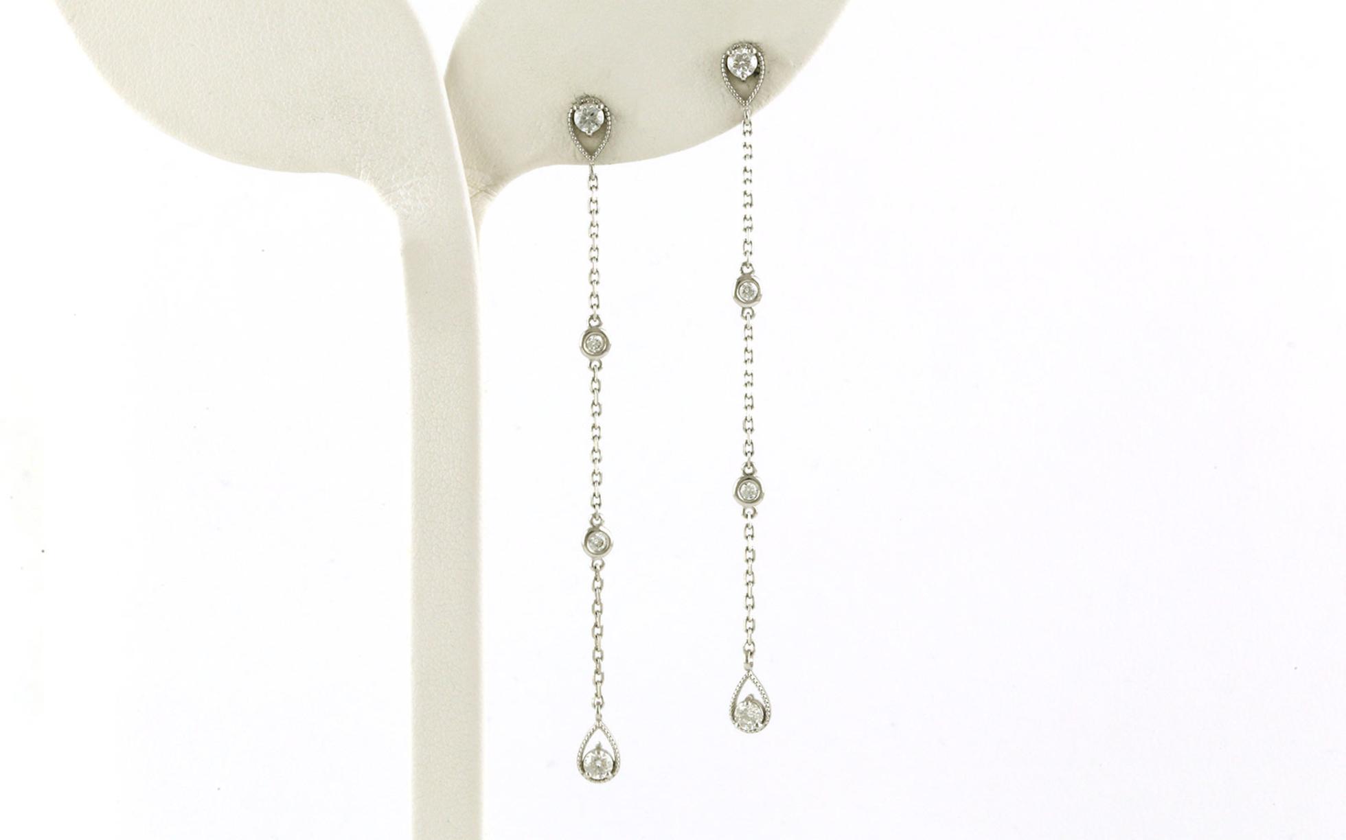 Dangle-style Bezel-set Diamond Station Earrings in White Gold (0.52cts TWT)