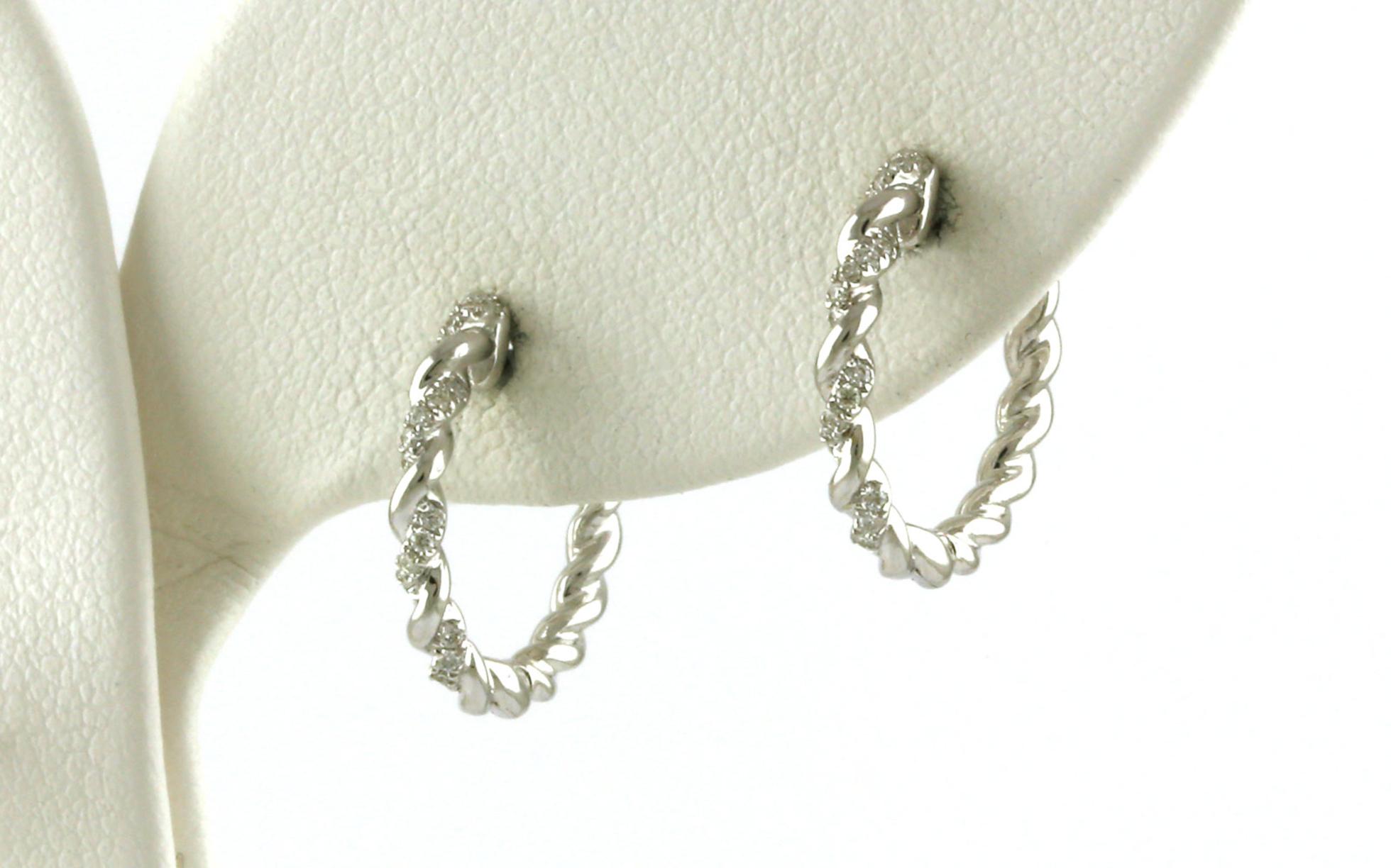 Twisted Pave-style Diamond Hoop Earrings in White Gold (0.10cts TWT)