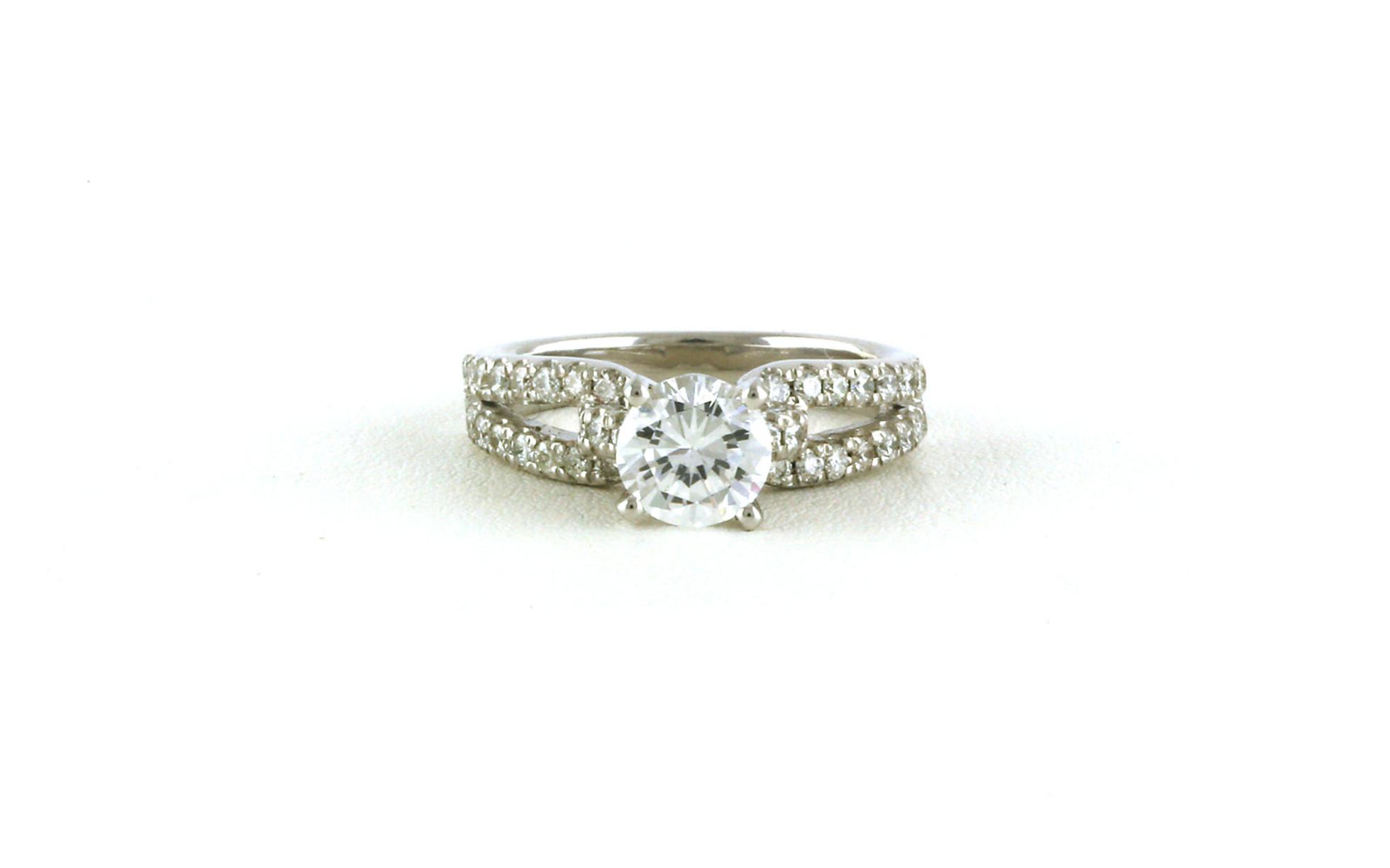 Split-shank 4-Prong Engagement Ring Mounting with Pave Band in White Gold (0.65cts TWT)