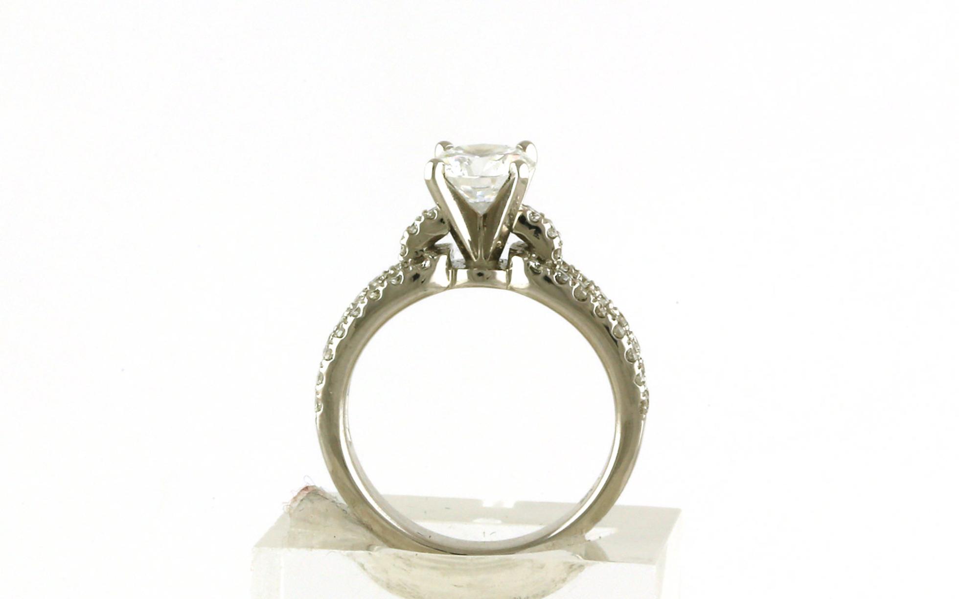 Split-shank 4-Prong Engagement Ring Mounting with Pave Band in White Gold (0.65cts TWT)