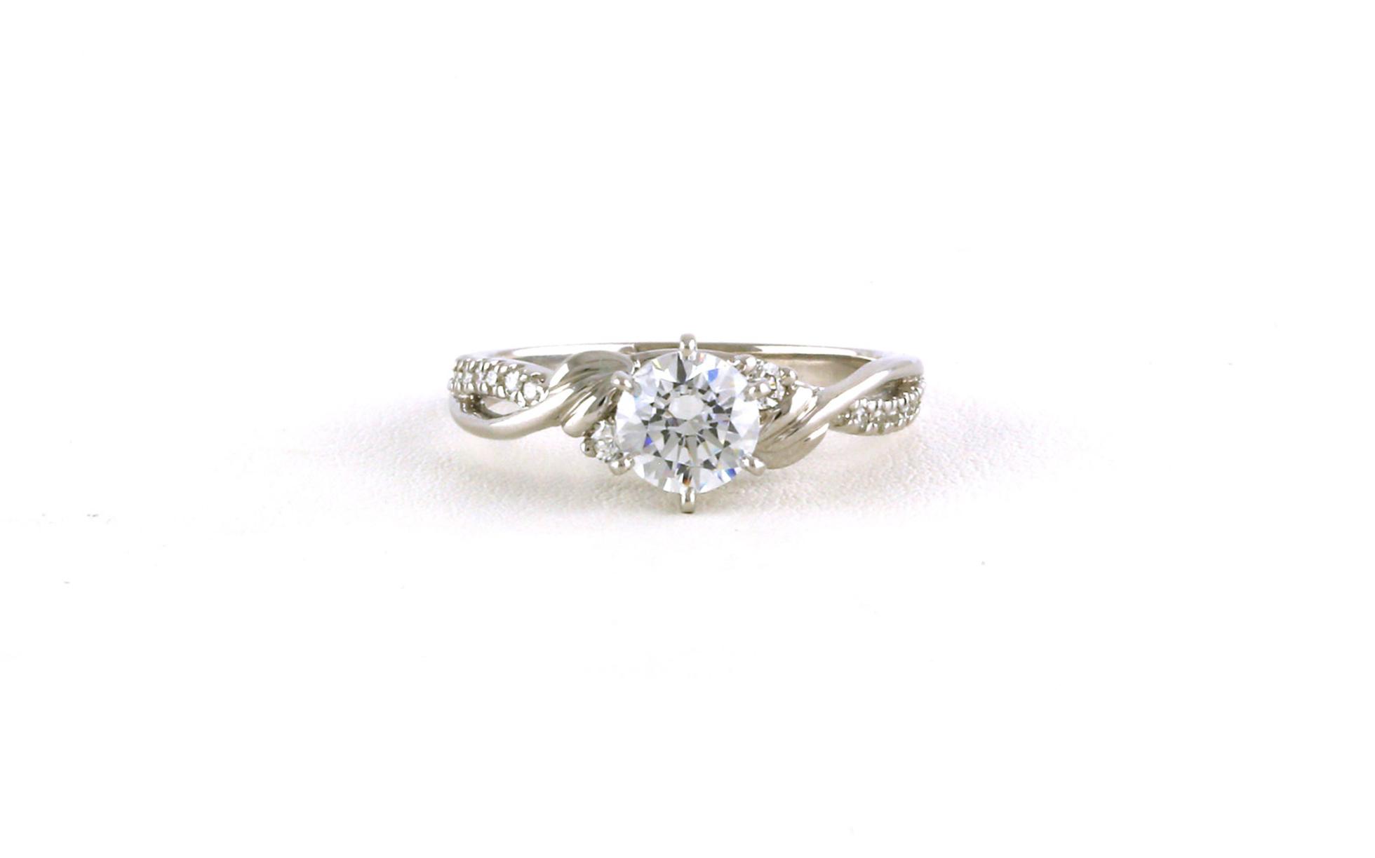 Cross-over 6-Prong Engagement Ring Mounting with Pave Band in White Gold (0.16cts TWT)