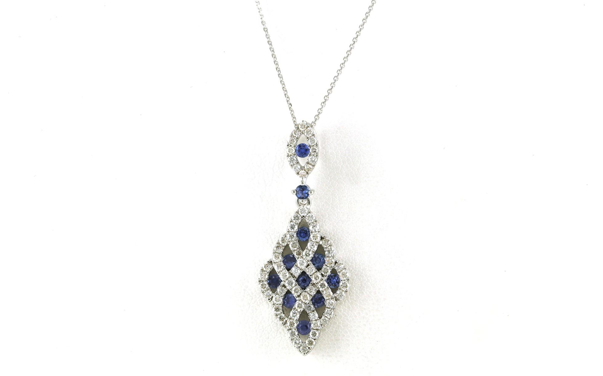 Woven Fan Montana Yogo Sapphire and Diamond Necklace in White Gold (1.48cts TWT)