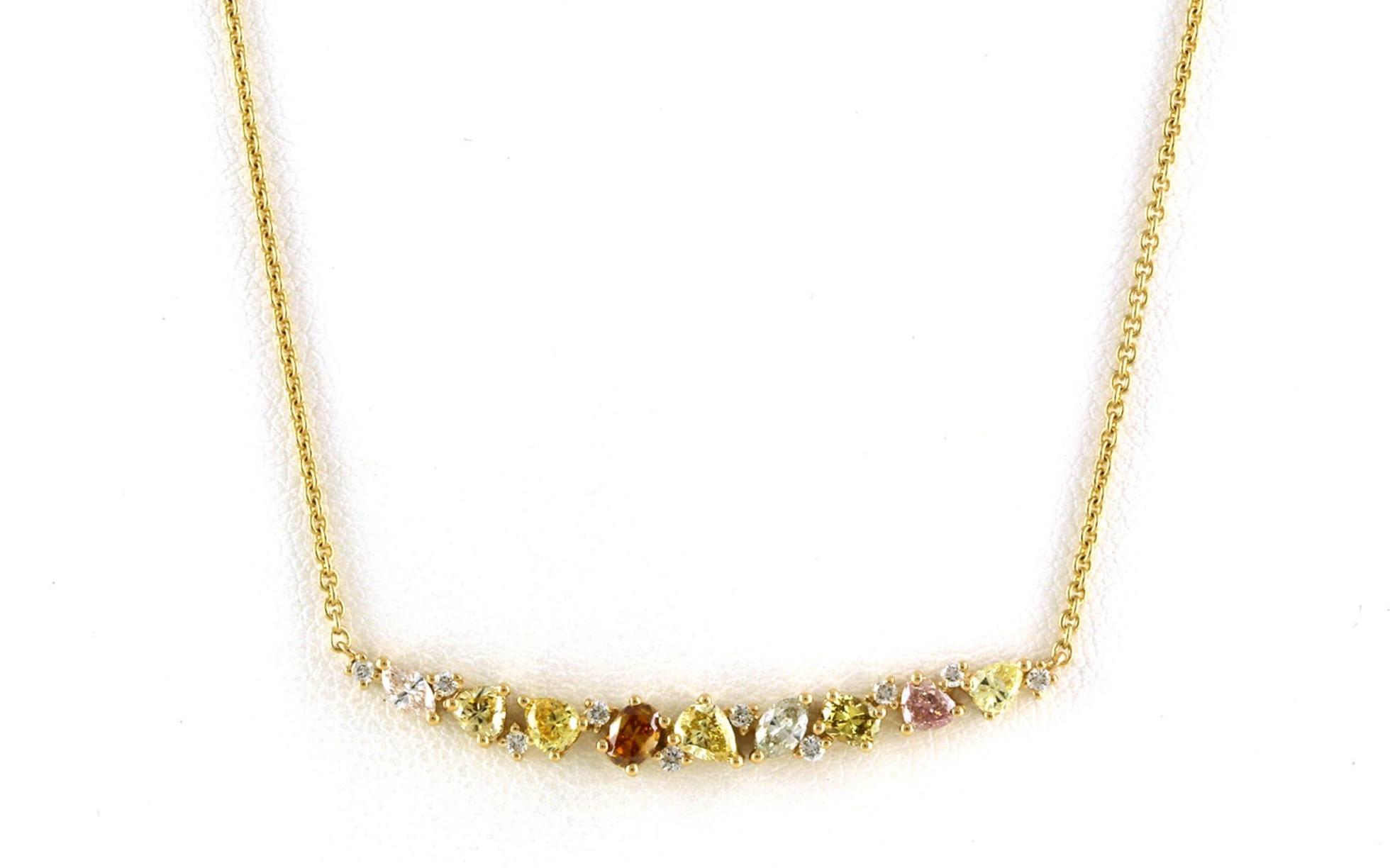 19-Stone Various Color and Shaped Diamond Curved Bar Necklace in Yellow Gold (1.11cts TWT)