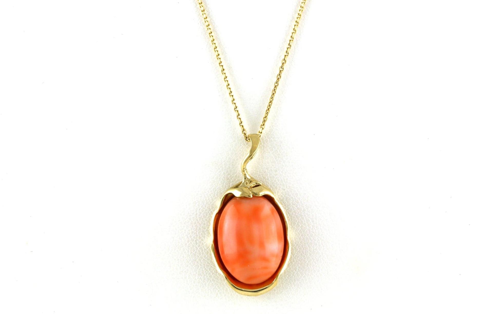 Estate Piece: Drop-style Cabochon-cut Coral Necklace in Yellow Gold