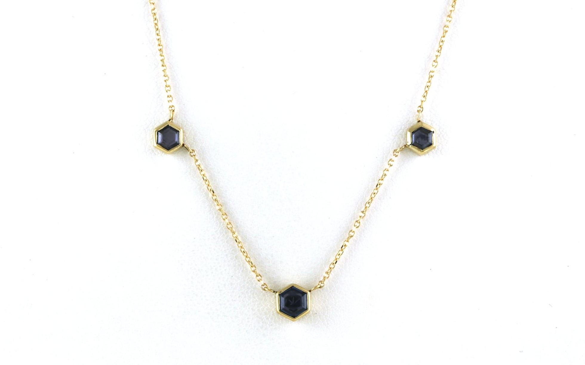 Station-style Hexagon-shaped Montana Yogo Sapphire Necklace in Yellow Gold (0.88cts TWT)