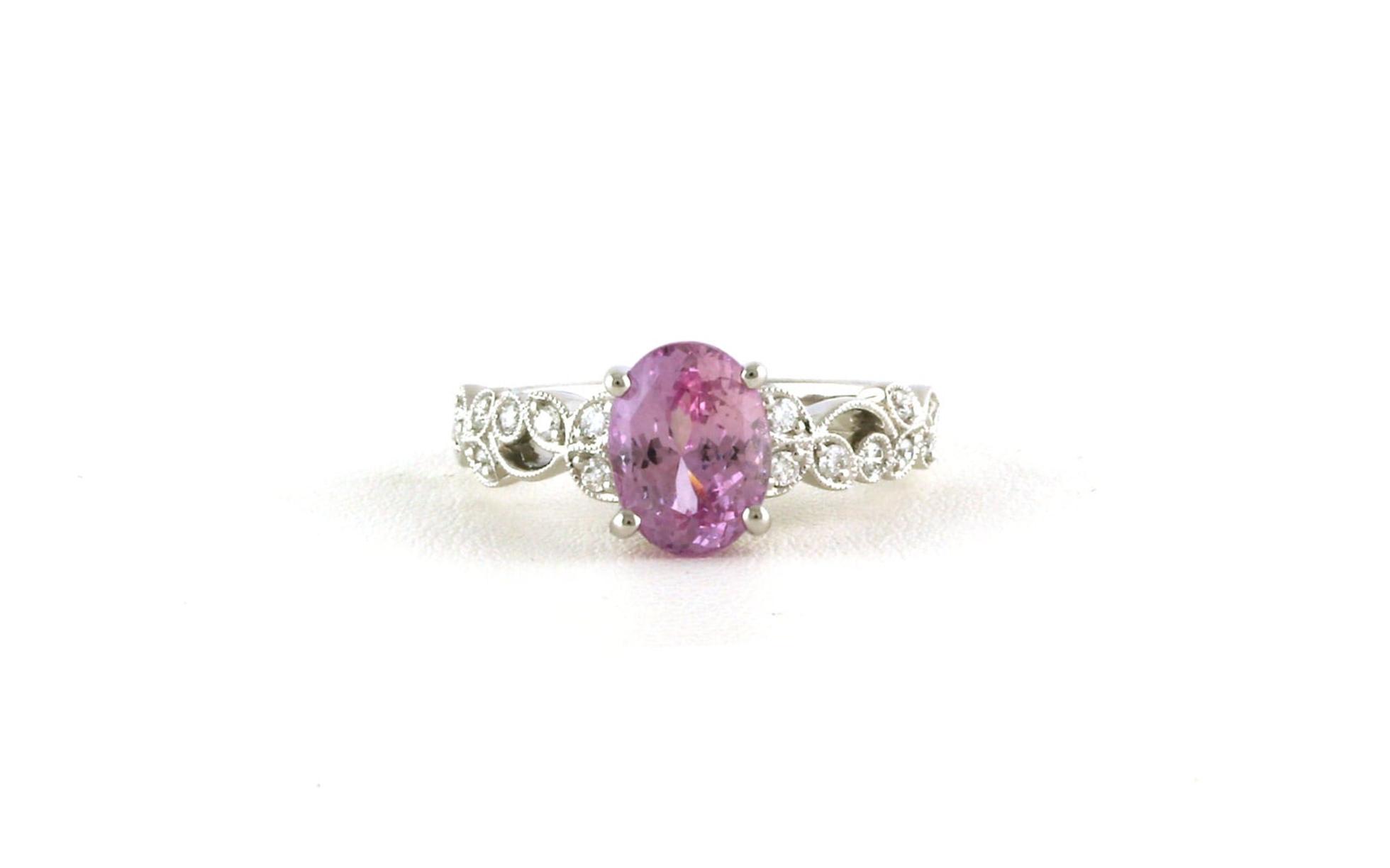 Filigree-style Oval-cut Pink Sapphire Ring in White Gold (2.61cts TWT)