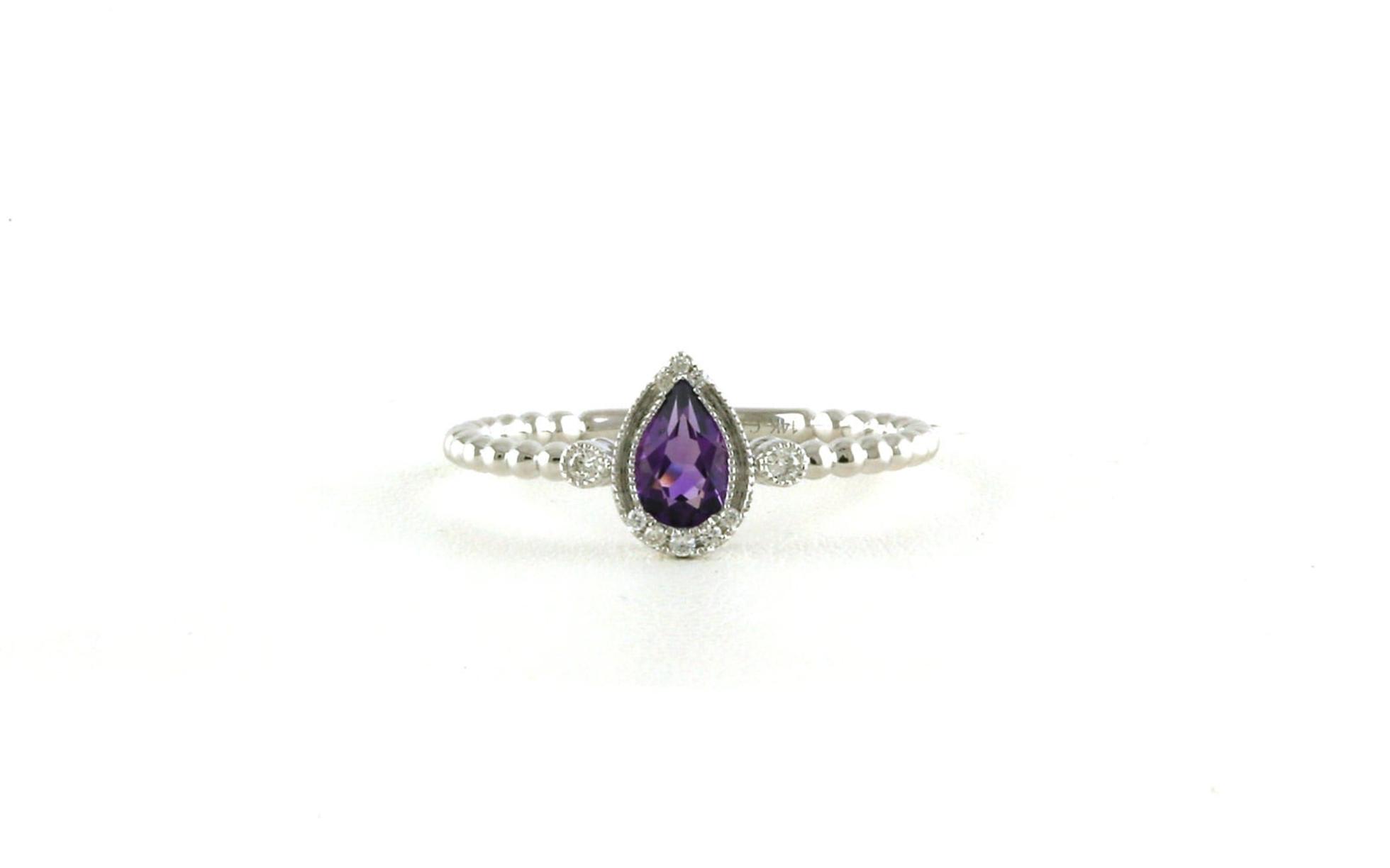 3-Stone Pear-cut Amethyst Ring with Diamonds in White Gold