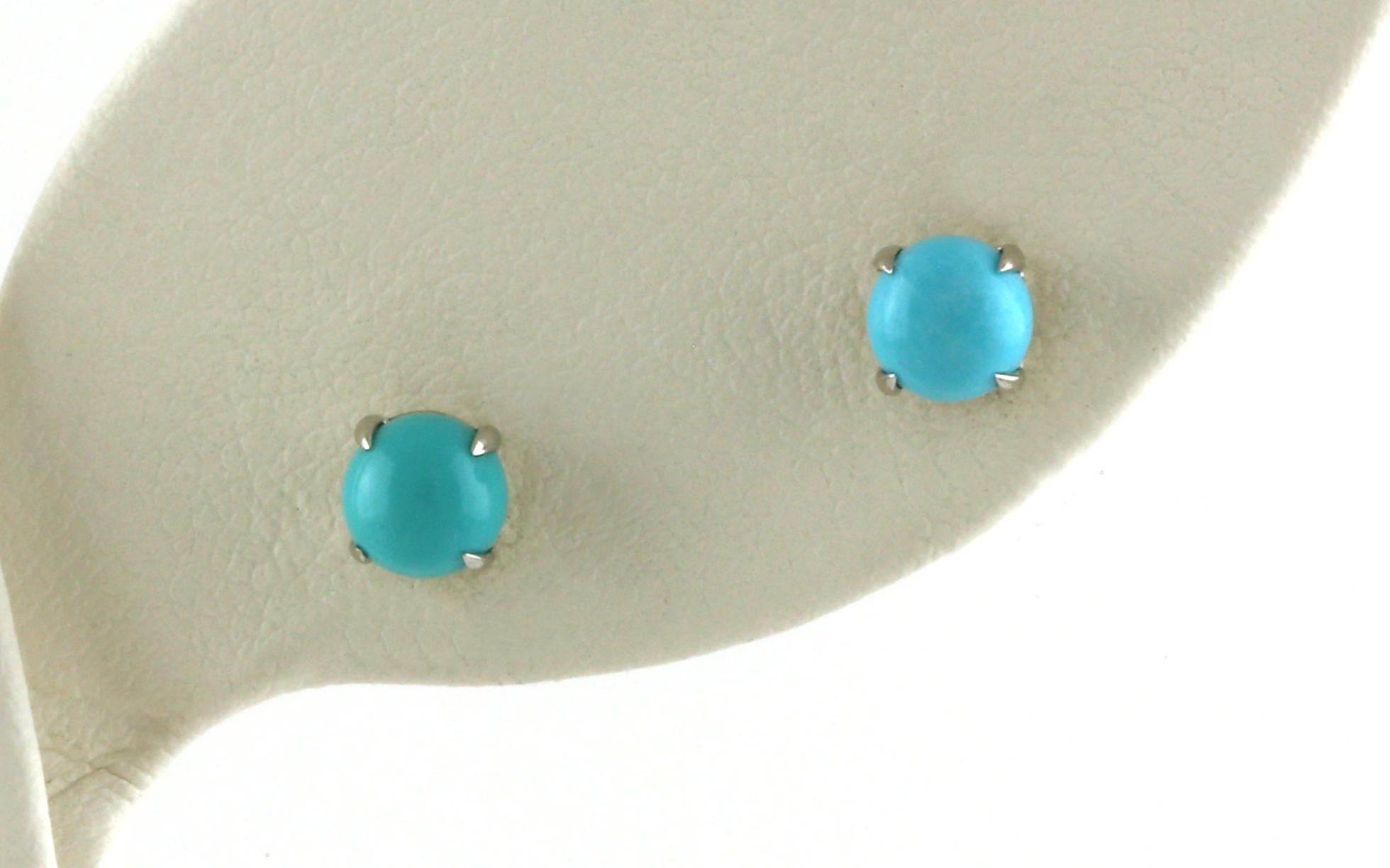 Cabochon Turquoise Stud Earrings in White Gold (1.03cts TWT)