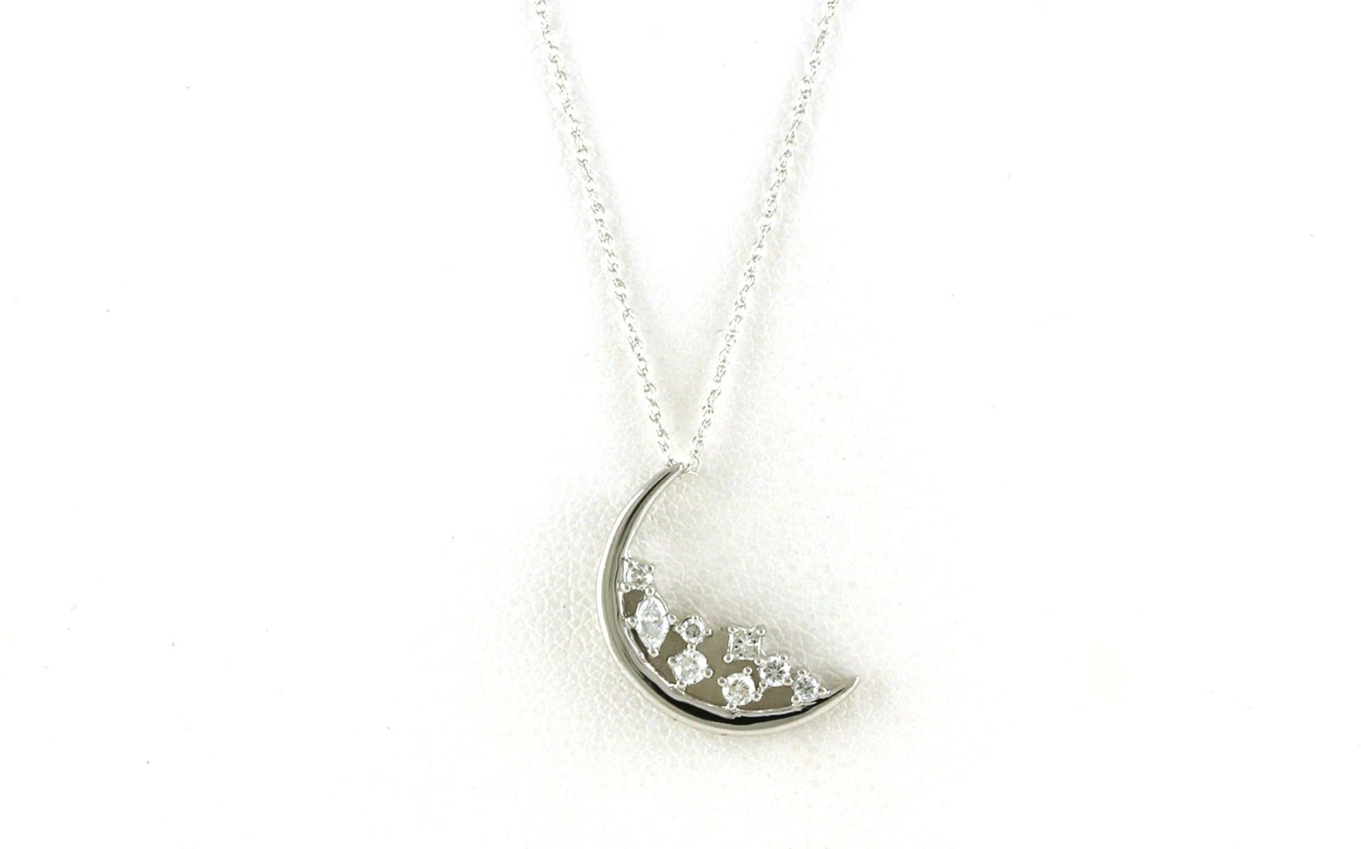 Cluster-style Moon Necklace with Various-shaped Diamonds in White Gold (0.20cts TWT)