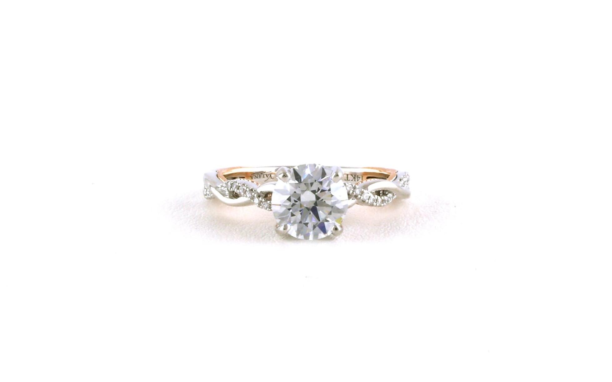 Solitaire-style Cubic Zirconium Ring with Twisted-style Band and Hidden Halo in White Gold (0.25cts TWT)