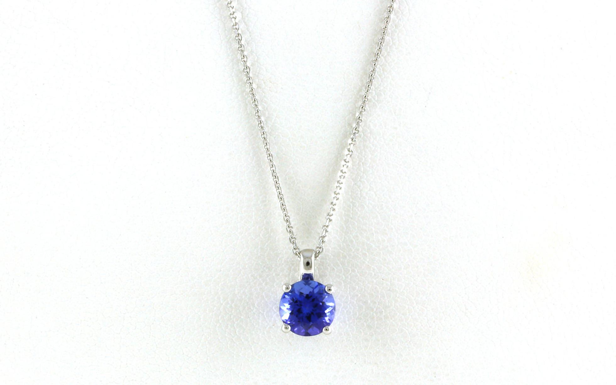 Solitaire-style Round Brilliant-cut Tanzanite Necklace in White Gold (0.89cts)