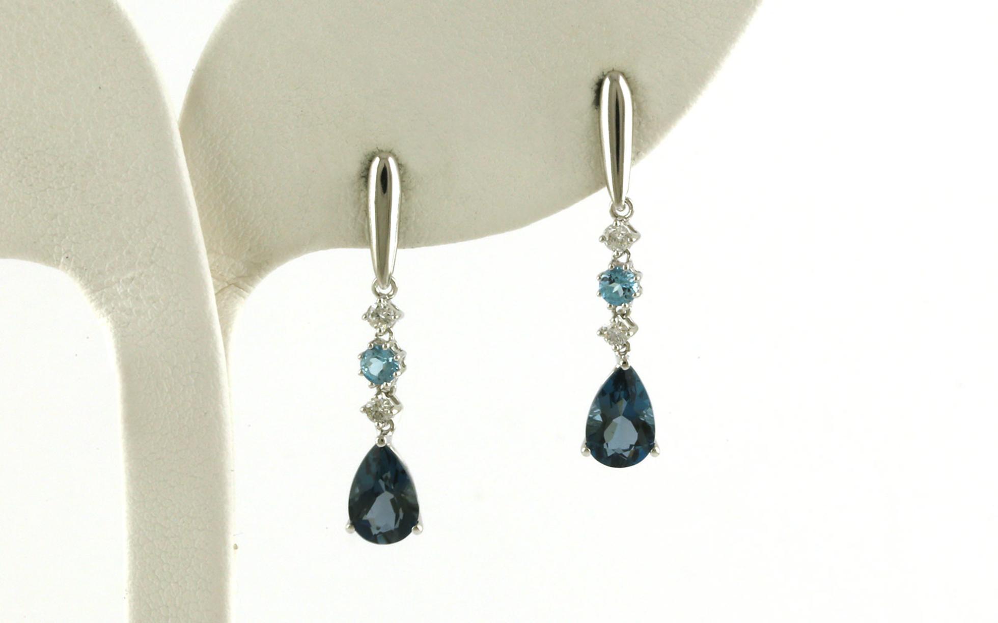 Dangle-style Pear-cut Blue Topaz Earrings in White Gold (2.45cts TWT)