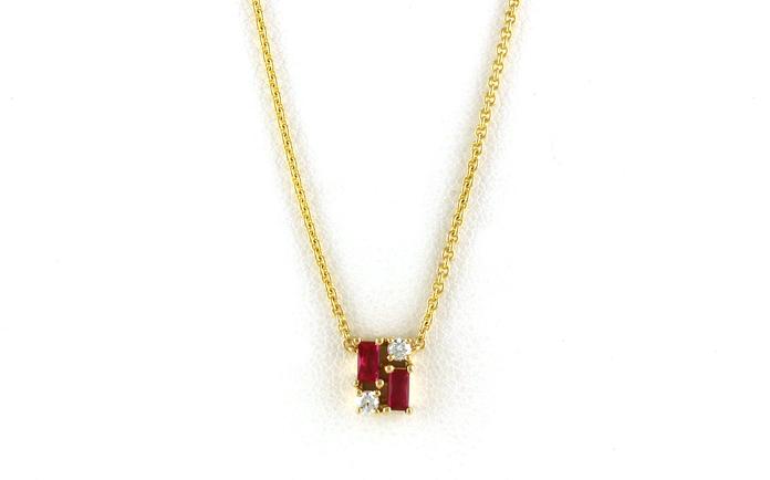 content/products/Cluster-style Baguette-cut Ruby and Diamond Necklace in Yellow Gold (0.35cts TWT)