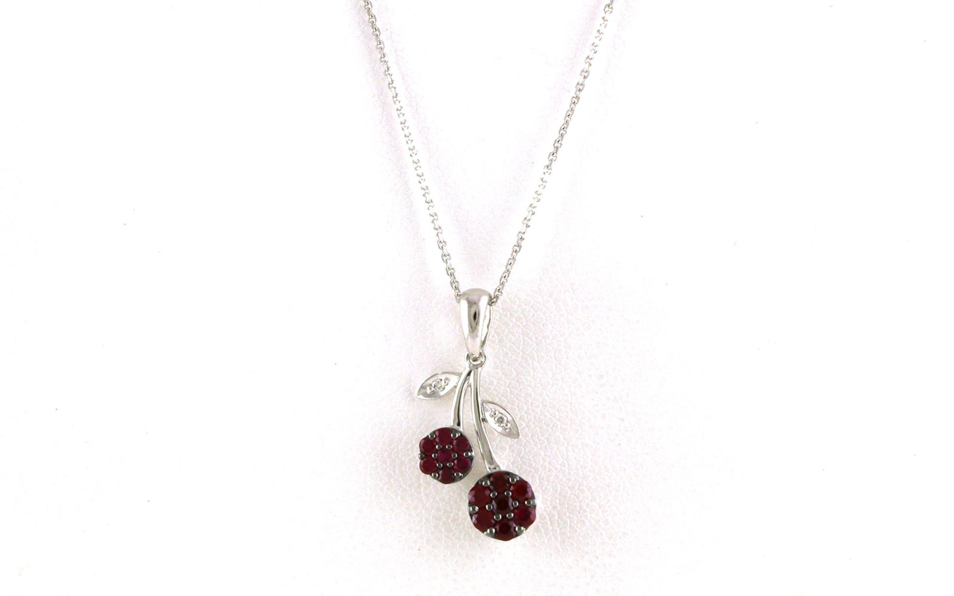 Cherry Cluster-style Ruby Necklace in White Gold (0.42cts TWT)