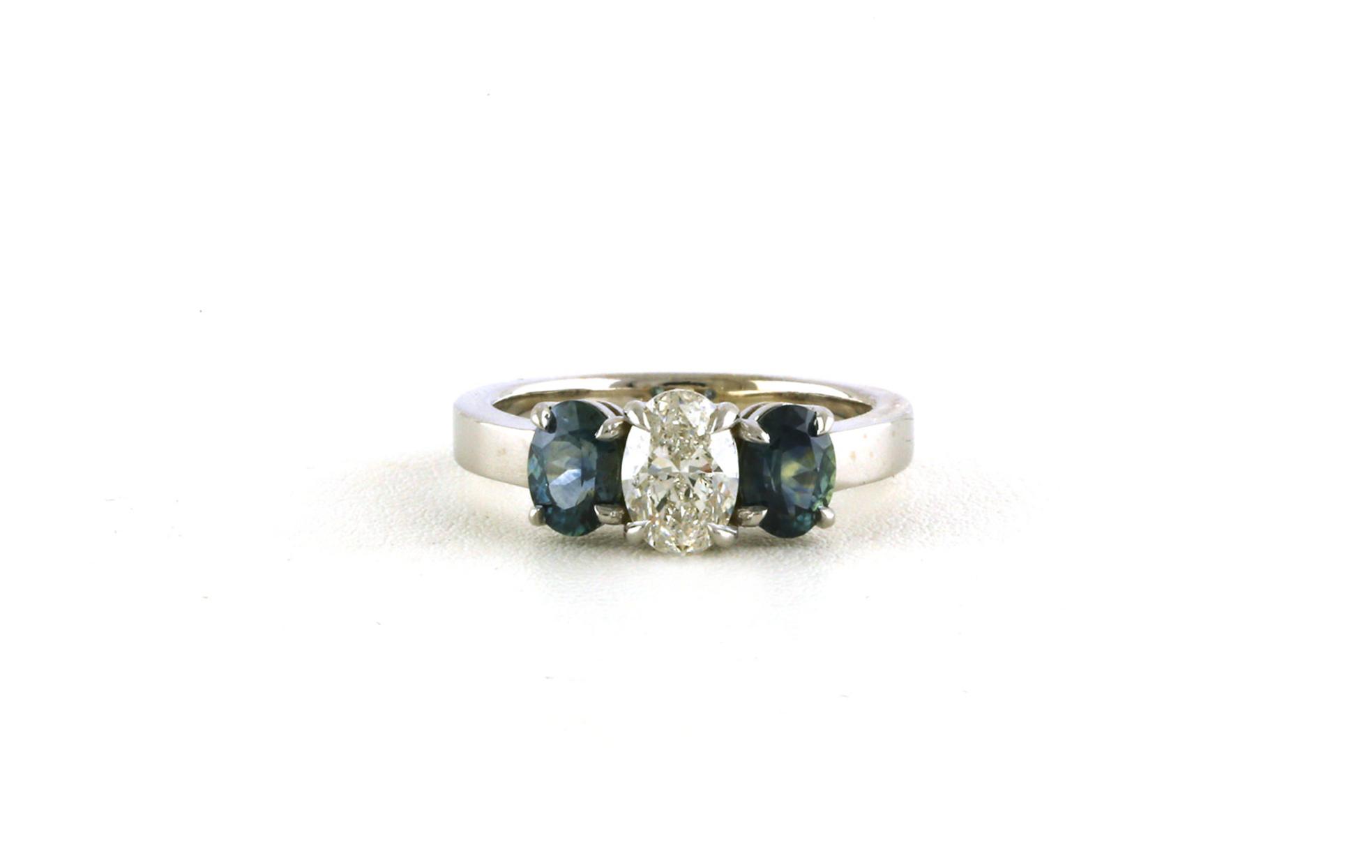 3-Stone Oval-cut Diamond and Montana Sapphire Ring in White Gold (2.22cts TWT)