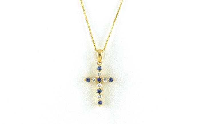 content/products/Alternating Stone Montana Yogo Sapphire and Diamond Cross Necklace in Yellow Gold (0.35cts TWT)