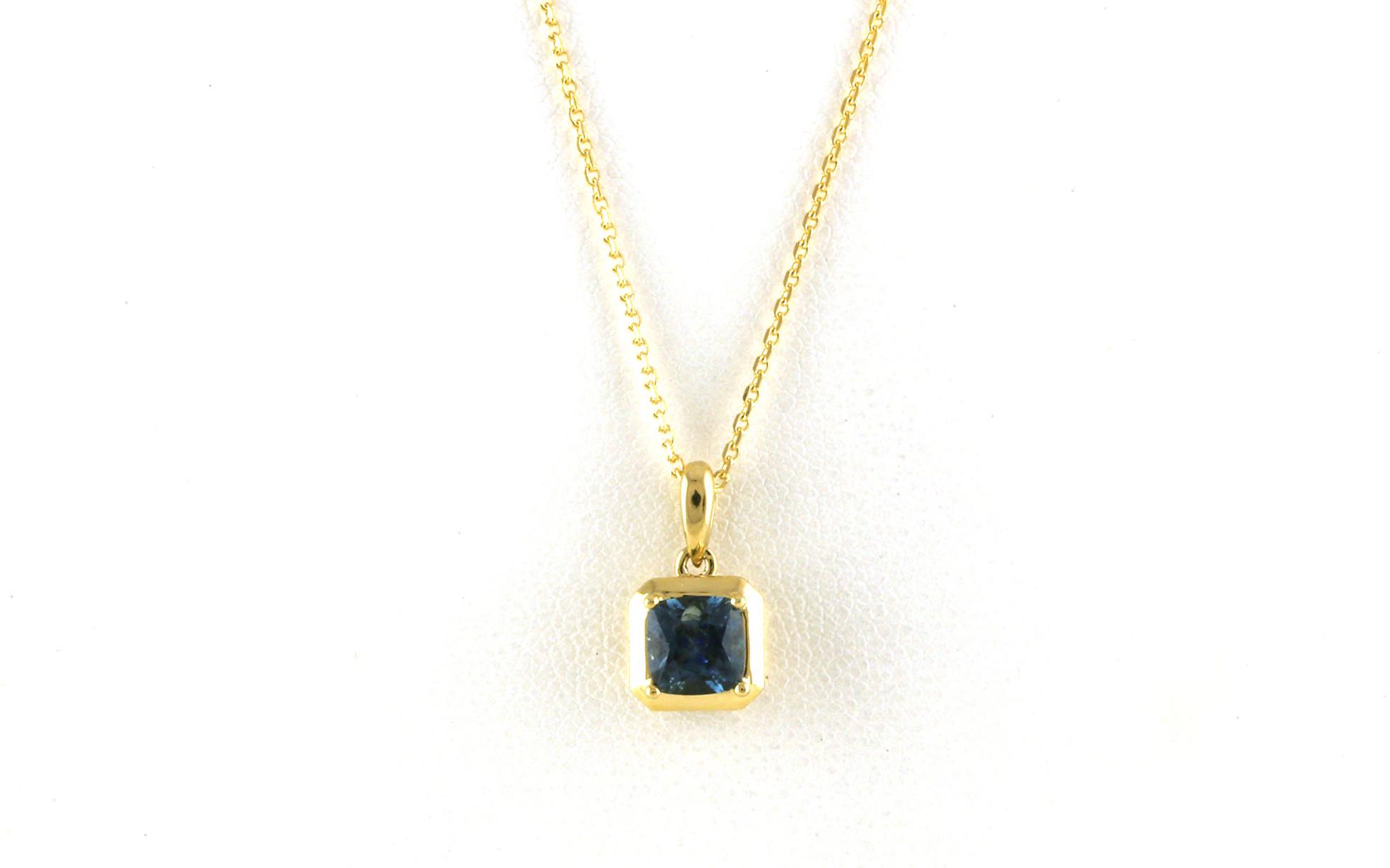 Geometric-style Cushion-cut Montana Sapphire Necklace in Yellow Gold (0.98cts TWT)