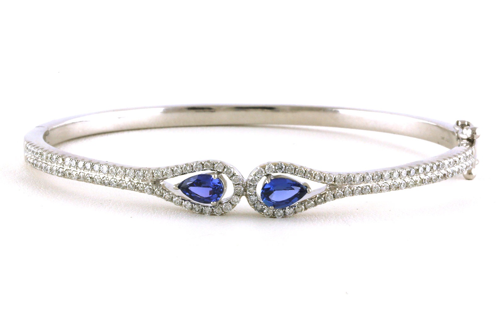 2-Stone Pear-cut Montana Yogo Sapphire and Diamond Bangle Bracelet in White Gold (1.86cts TWT)