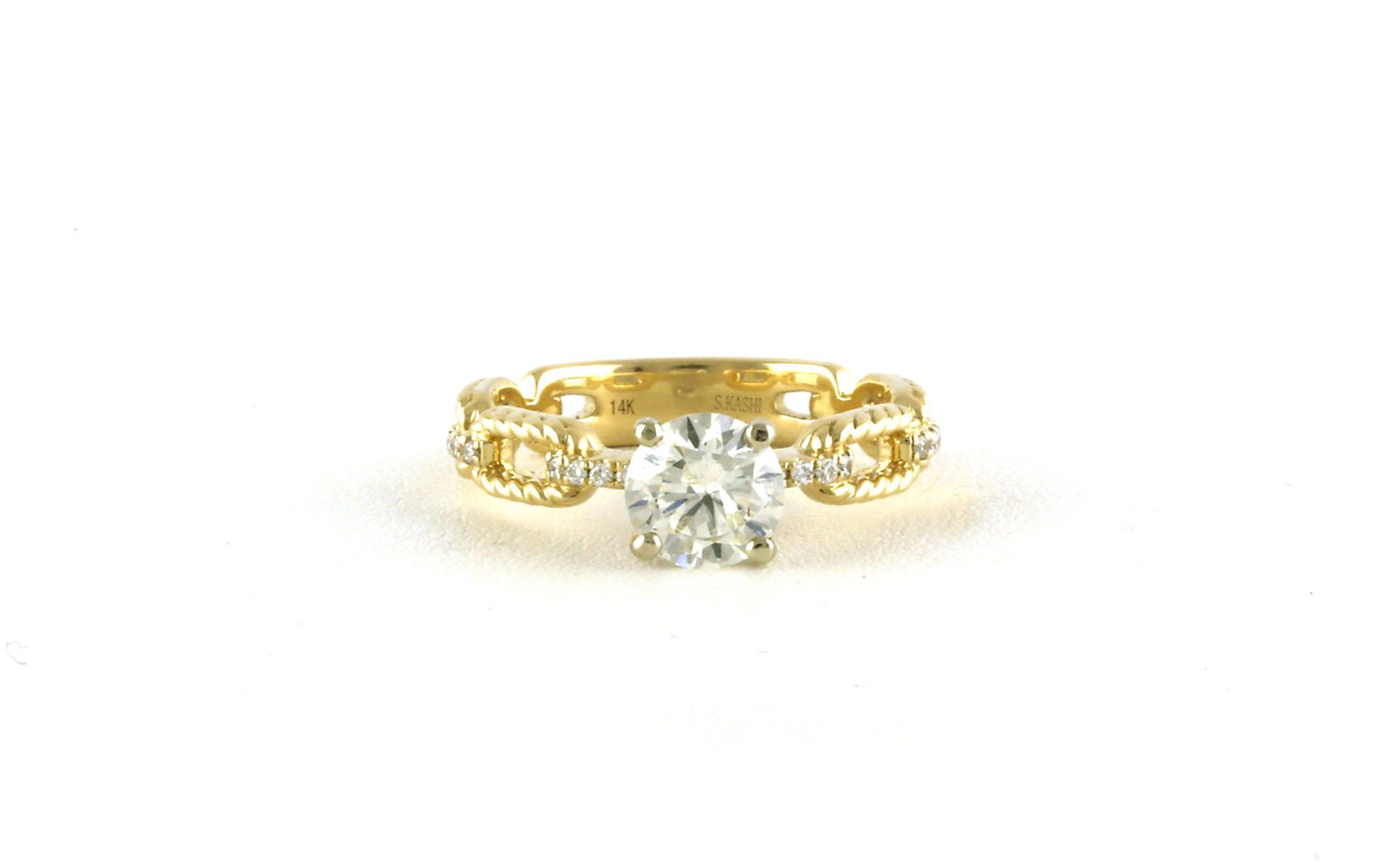 Chain Link Diamond Engagement Ring with Beaded Details in Yellow Gold (1.13cts TWT)