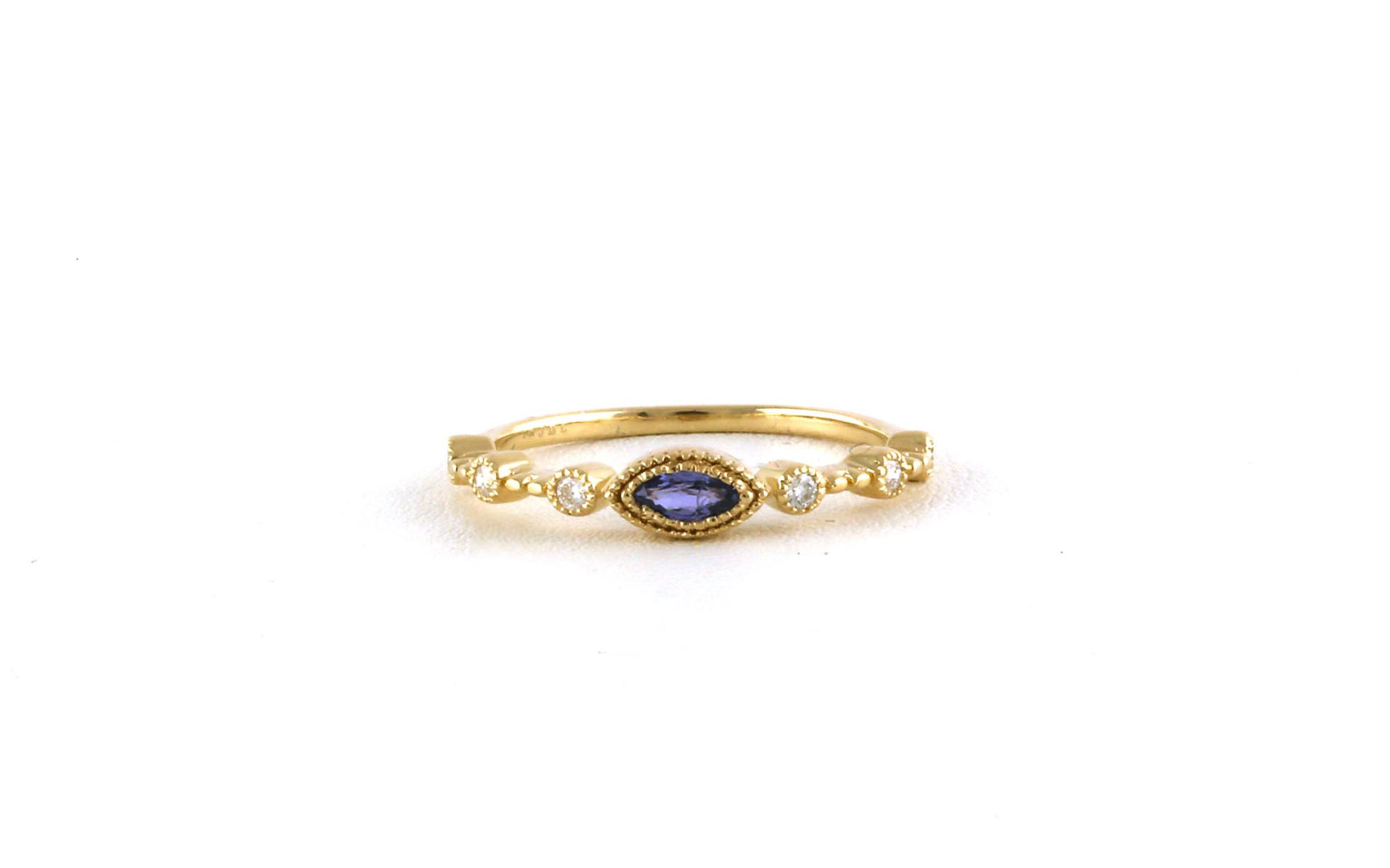 Vintage-style Bezel-set Marquise-cut Montana Yogo Sapphire and Diamond Ring with Milgrain Detail in Yellow Gold (0.28cts)