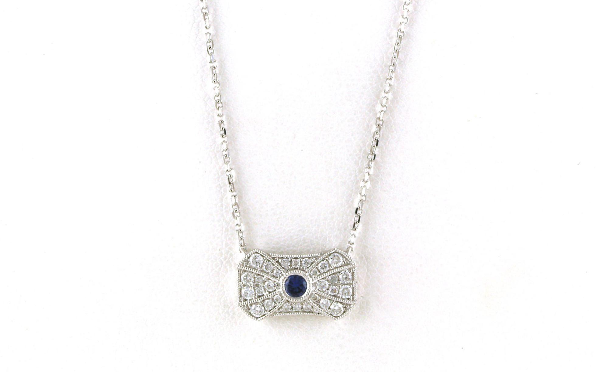Vintage-style Rectangular Montana Yogo Sapphire and Diamond Necklace in White Gold (0.40cts TWT)
