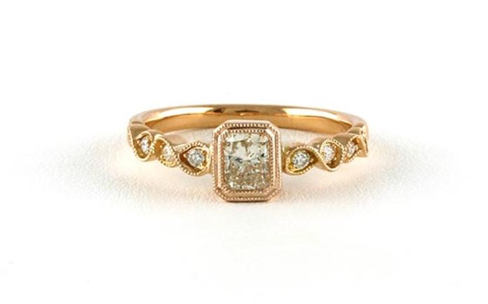 content/products/Estate Piece: Vintage-style Bezel-set Radiant-cut Diamond Ring with Milgrain Details in Rose Gold (0.59cts TWT)