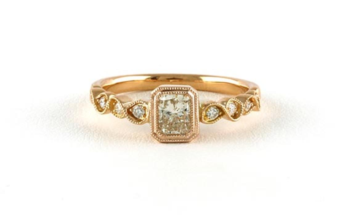 Estate Piece: Vintage-style Bezel-set Radiant-cut Diamond Ring with Milgrain Details in Rose Gold (0.59cts TWT)