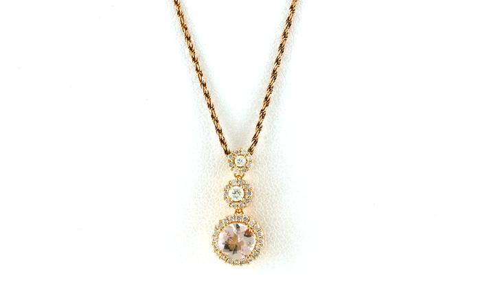 content/products/Estate Piece: Triple Halo Drop-style Morganite and Diamond Necklace in Rose Gold