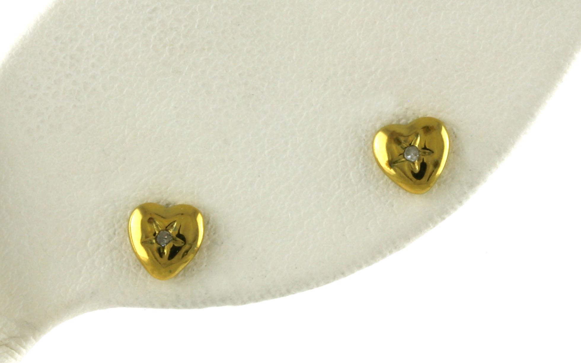 Children's Diamond Heart Stud Earrings in Sterling Silver with Yellow Gold Plating