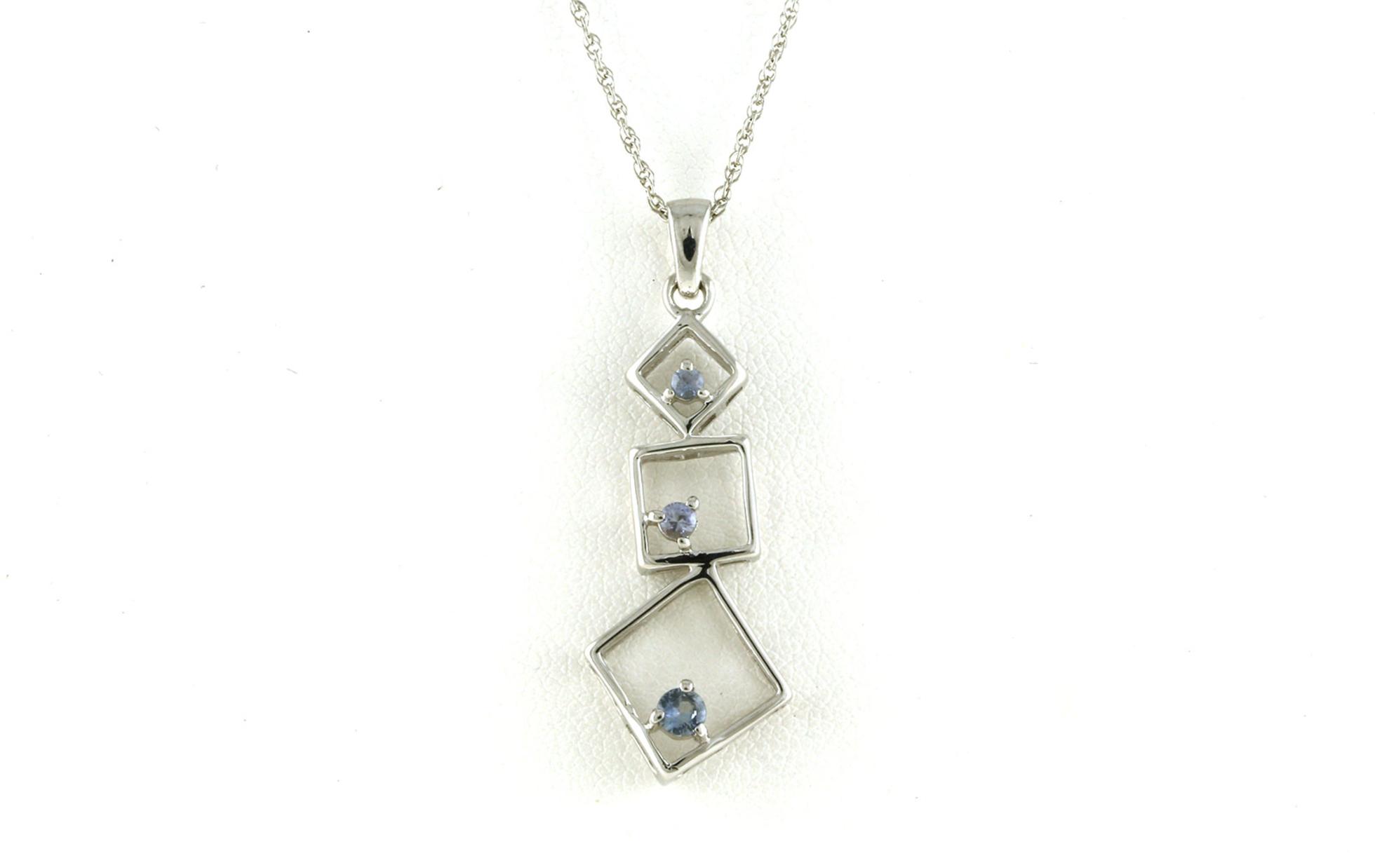 3-Stone Stacked Squares Montana Sapphire Necklace in Sterling Silver