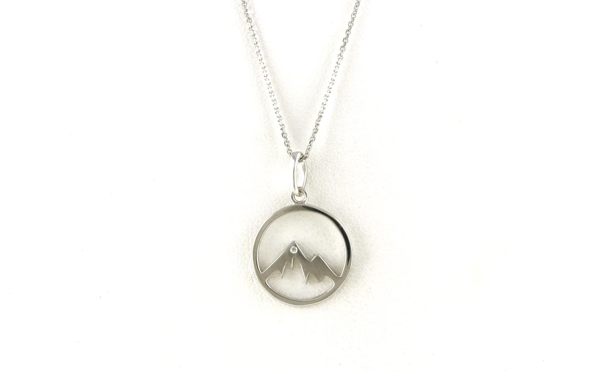 Small Circle Mountain Necklace with Flush-set Diamond in White Gold (0.01cts TWT)