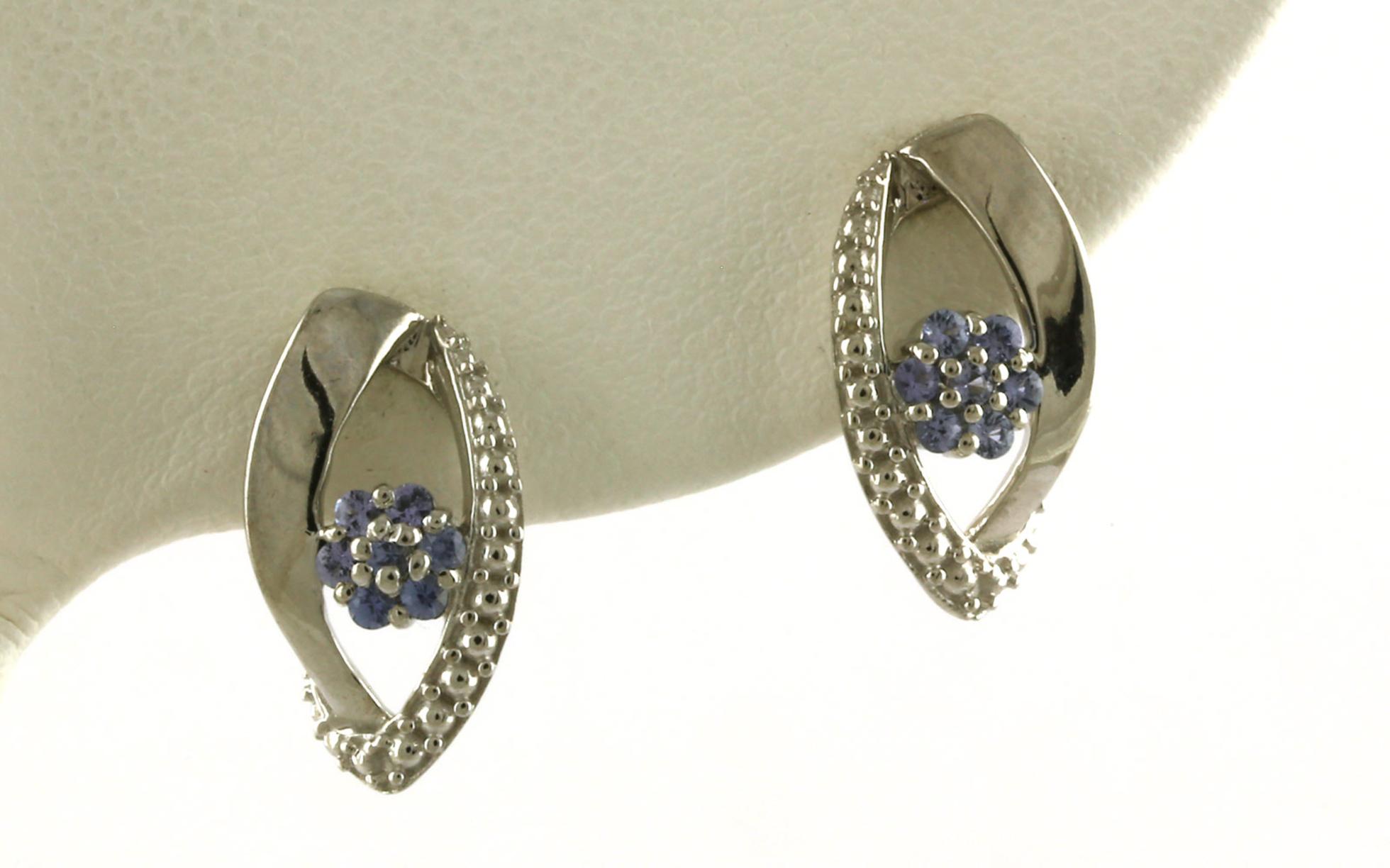 7-Stone Cluster Montana Yogo Sapphire Earrings with Bead Details in Sterling Silver