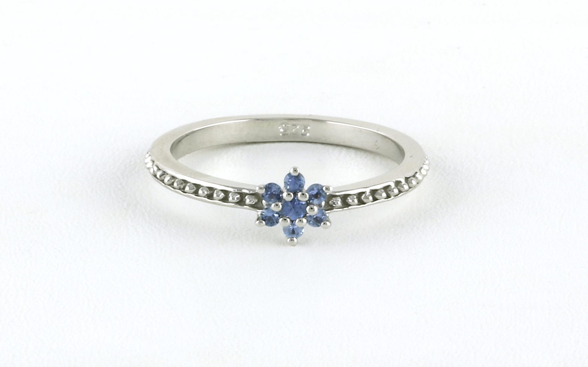7-Stone Flower Cluster Montana Yogo Sapphire Ring with Beaded Details in Sterling Silver (0.14cts TWT)