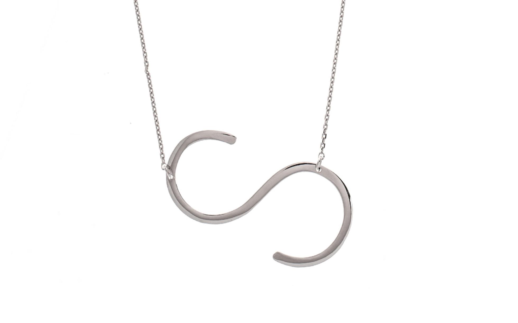 Large Angled "S" Initial Necklace in Sterling Silver